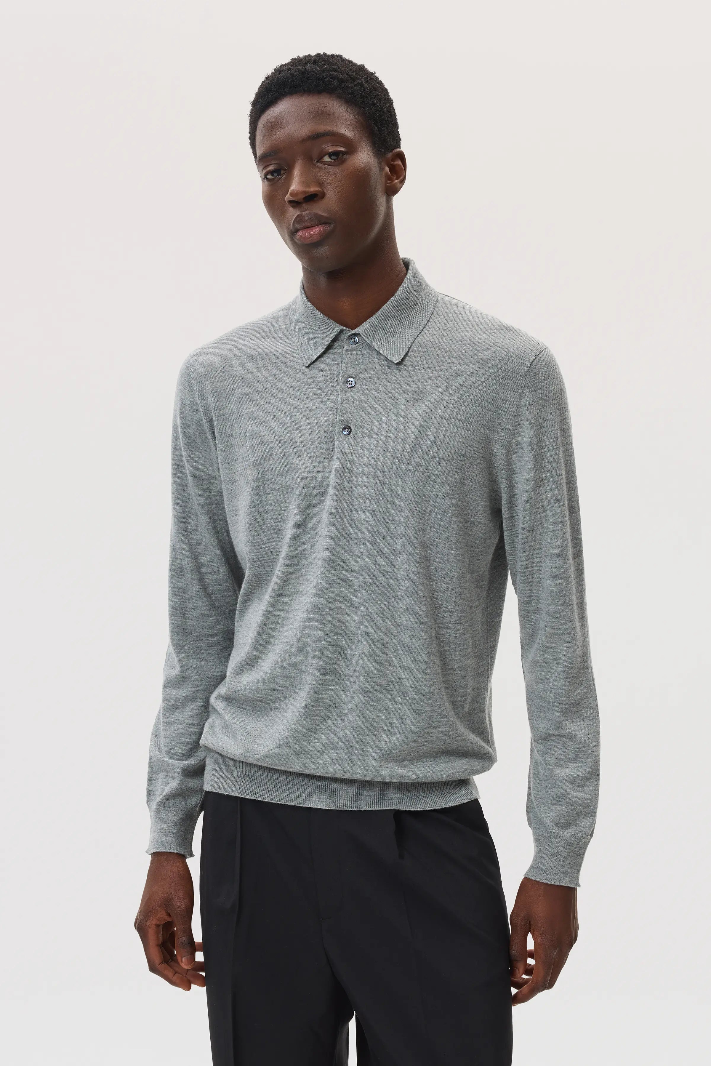 Merino Long Sleeve Light Grey Polo Shirt Merino Long Sleeve Light Grey Polo Shirt
