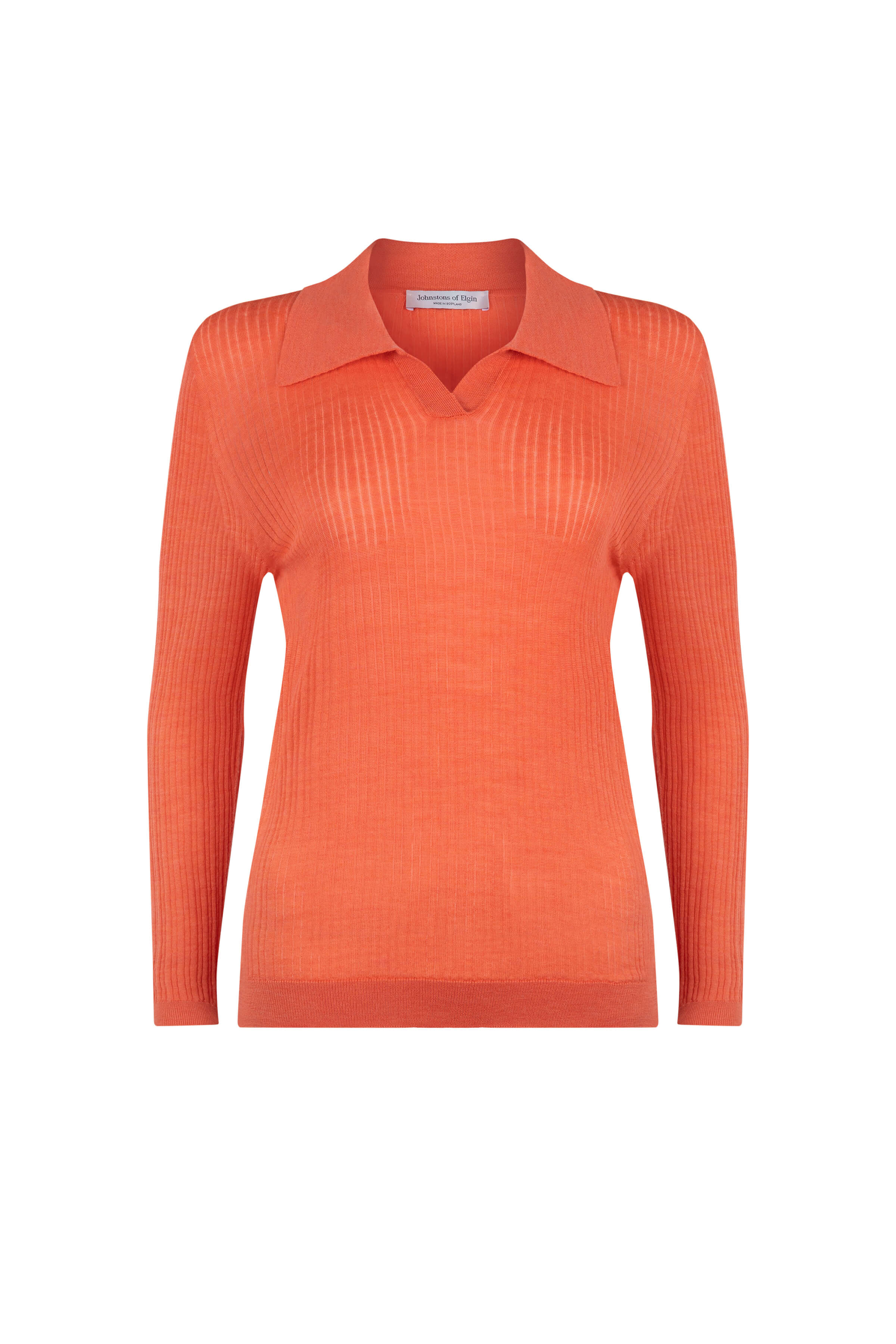 Superfine Merino Ladder Rib Orange Polo Shirt Superfine Merino Ladder Rib Orange Polo Shirt