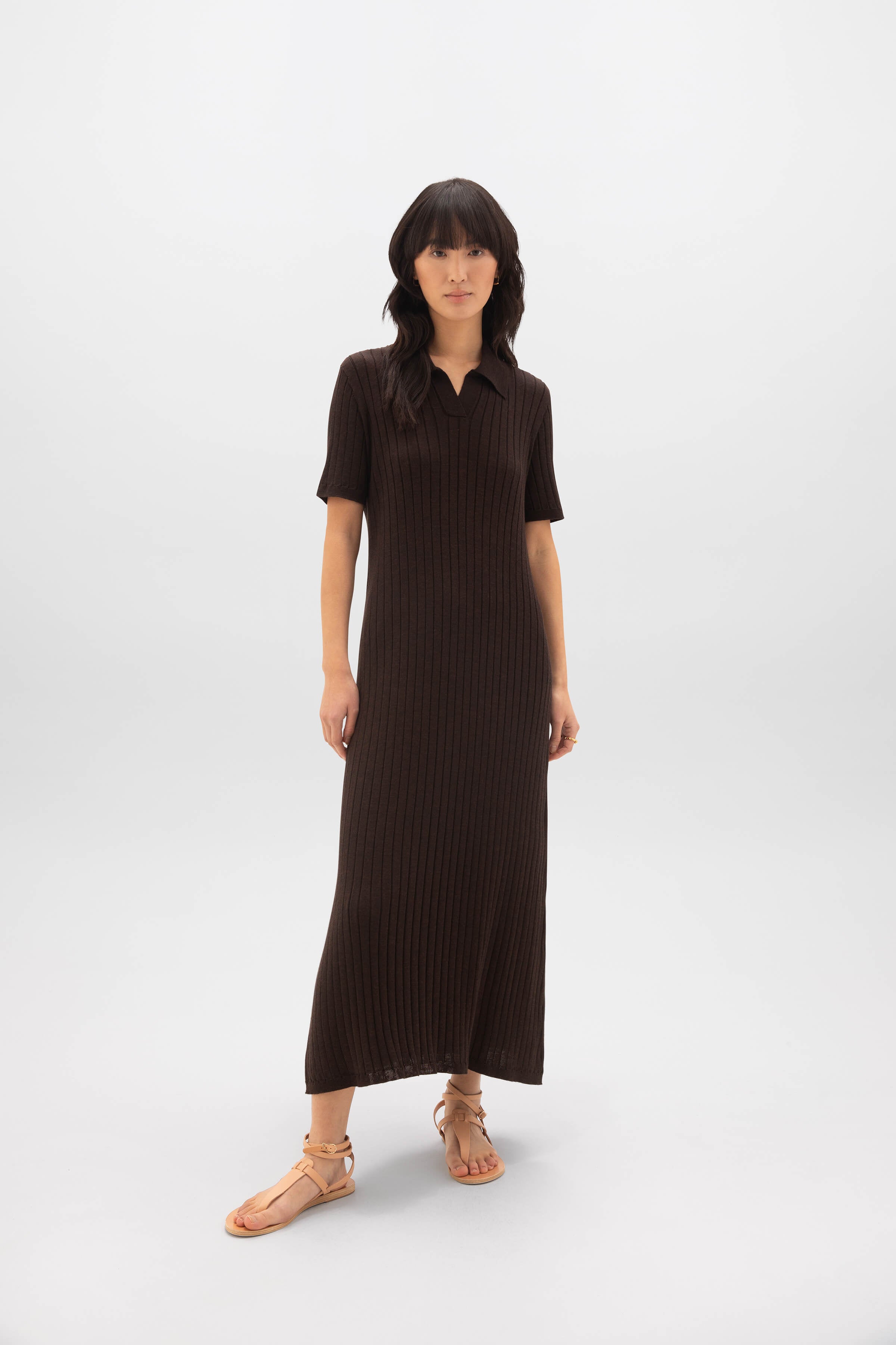 Superfine Merino Ribbed Dark Brown Polo Shirt Dress Superfine Merino Ribbed Dark Brown Polo Shirt Dress