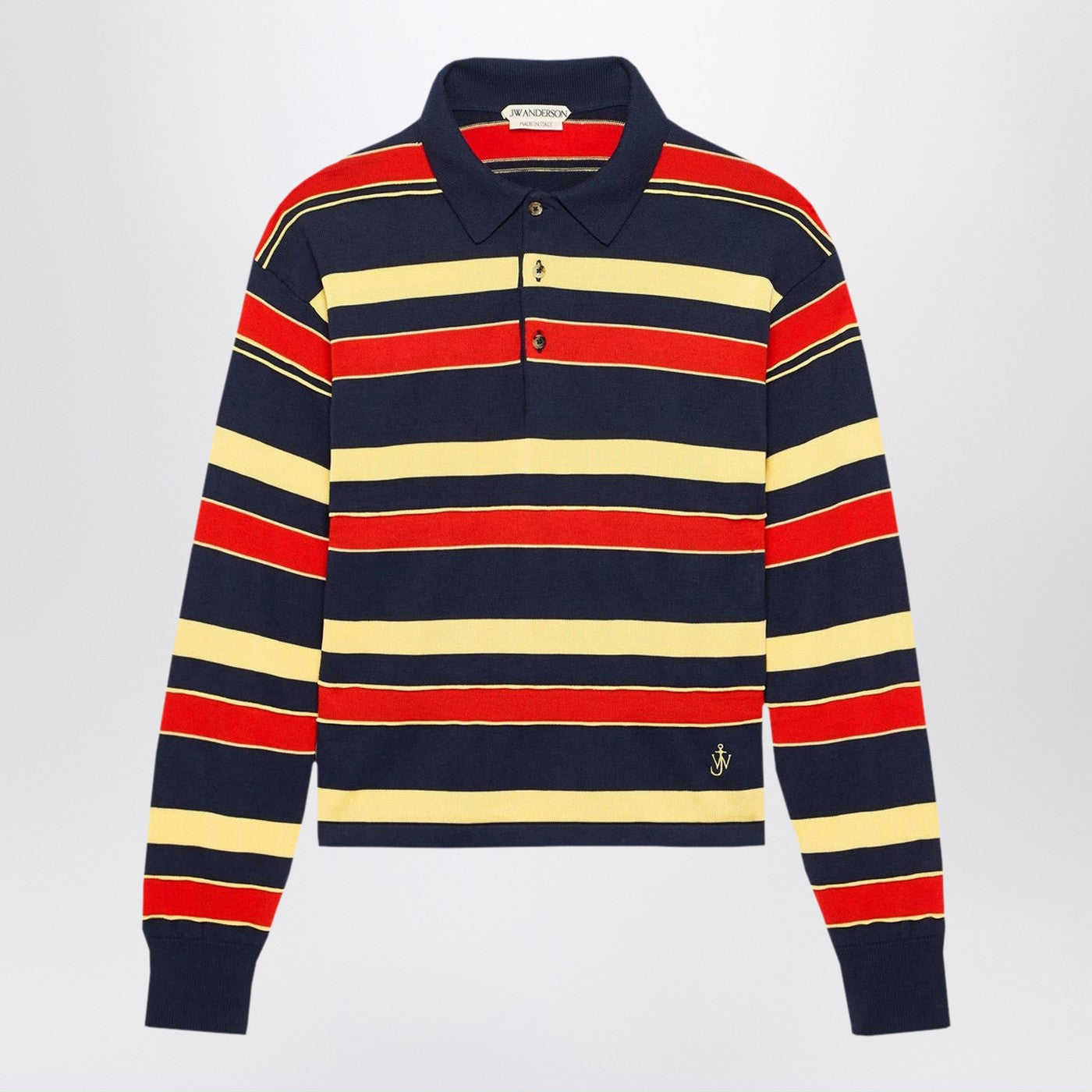 Navy striped cotton-blend polo shirt Navy striped cotton-blend polo shirt