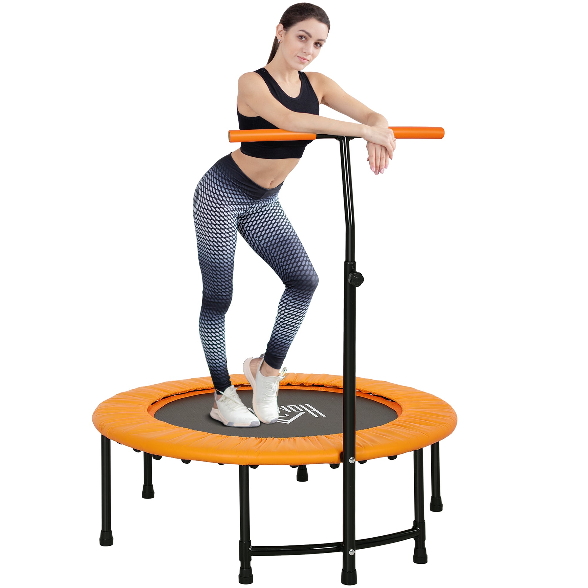 HOMCOM ” Mini Trampoline Adult Rebounder Jumper w Handle Fitness Orange HOMCOM ” Mini Trampoline Adult Rebounder Jumper w Handle Fitness Orange