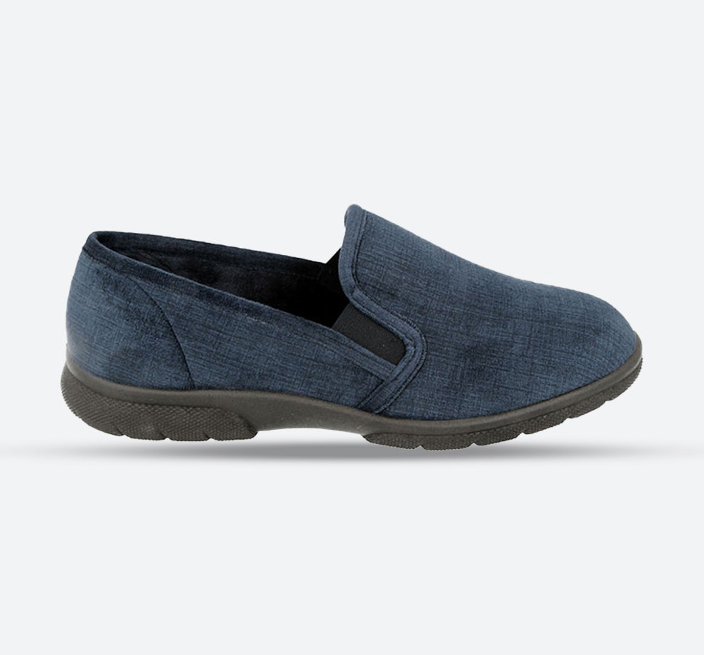 Mens Extra Wide Fit DB Kendal Slip On Slippers, Navy V E – E Mens Extra Wide Fit DB Kendal Slip On Slippers, Navy V E – E