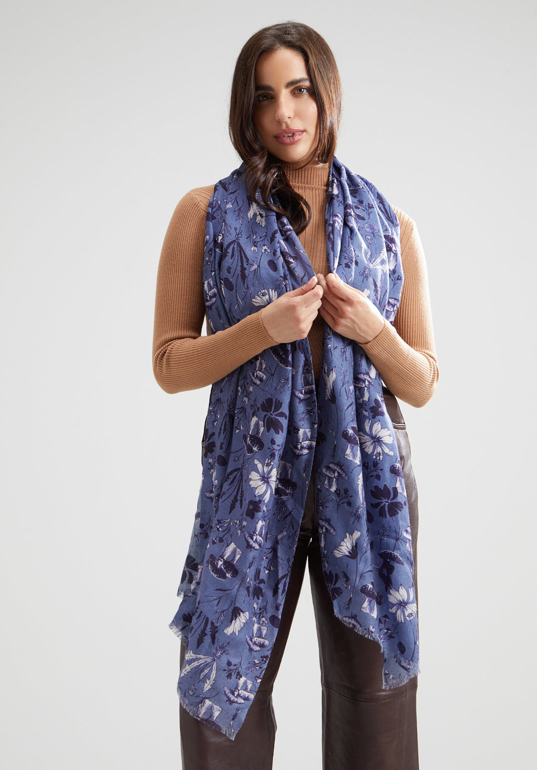 Sorella Oversized Floral Printed Scarf In Blue Sorella Oversized Floral Printed Scarf In Blue