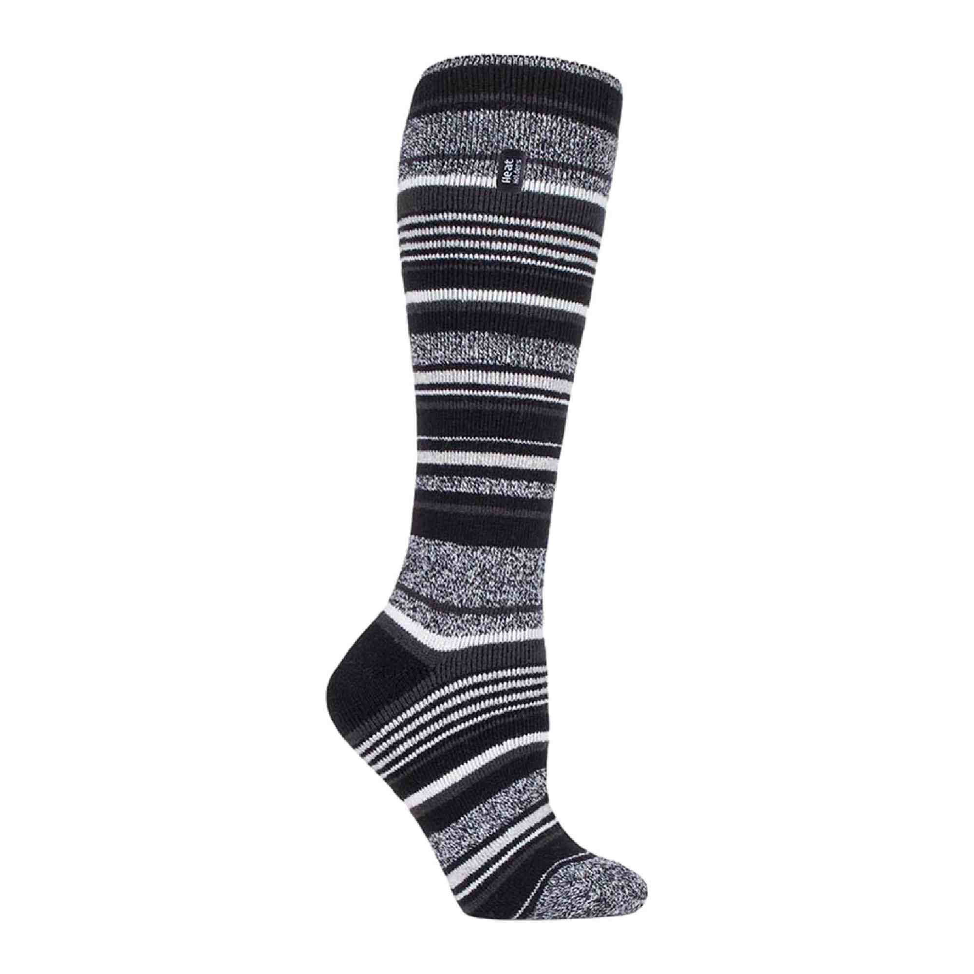Ladies Thin Extra Long Patterned Lightweight Thermal Socks – – Black Stripe Ladies Thin Extra Long Patterned Lightweight Thermal Socks – – Black Stripe