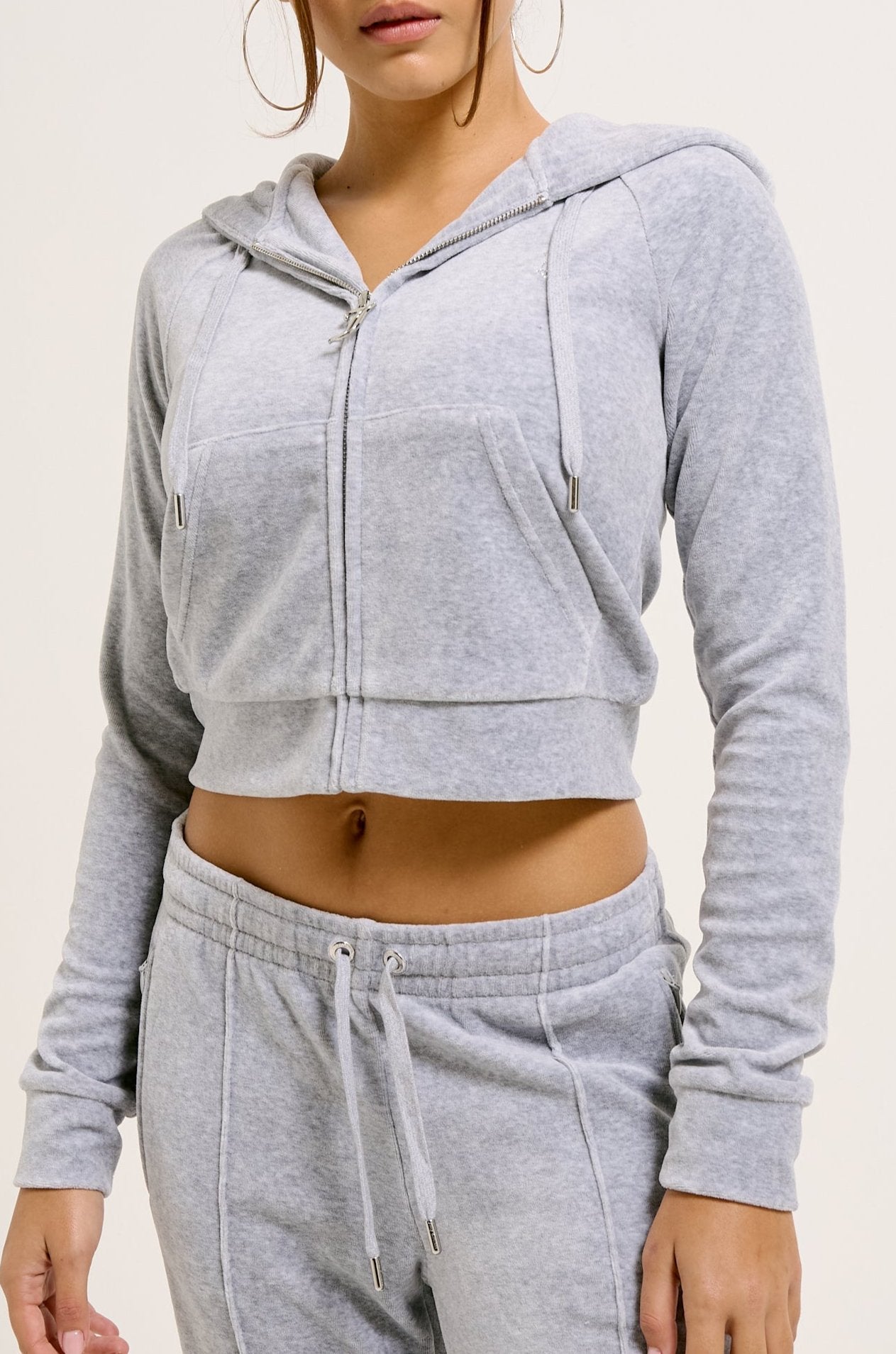 SILVER MARL DIAMANTÉ COTTON VELOUR ZIP-THROUGH HOODIE – Petite S Grey SILVER MARL DIAMANTÉ COTTON VELOUR ZIP-THROUGH HOODIE – Petite S Grey