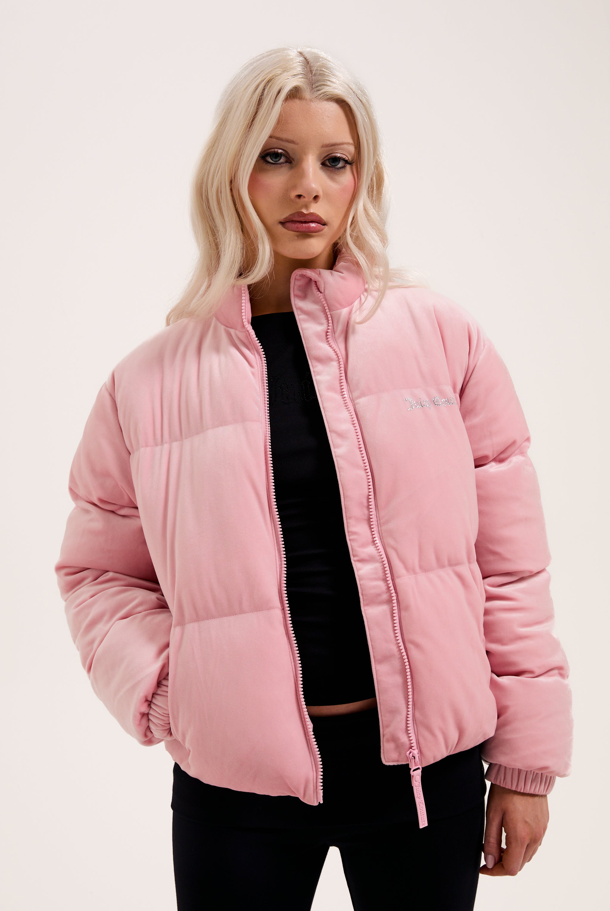 JUICY PINK VELOUR DIAMANTÉ PUFFER JACKET – XX Pink JUICY PINK VELOUR DIAMANTÉ PUFFER JACKET – XX Pink