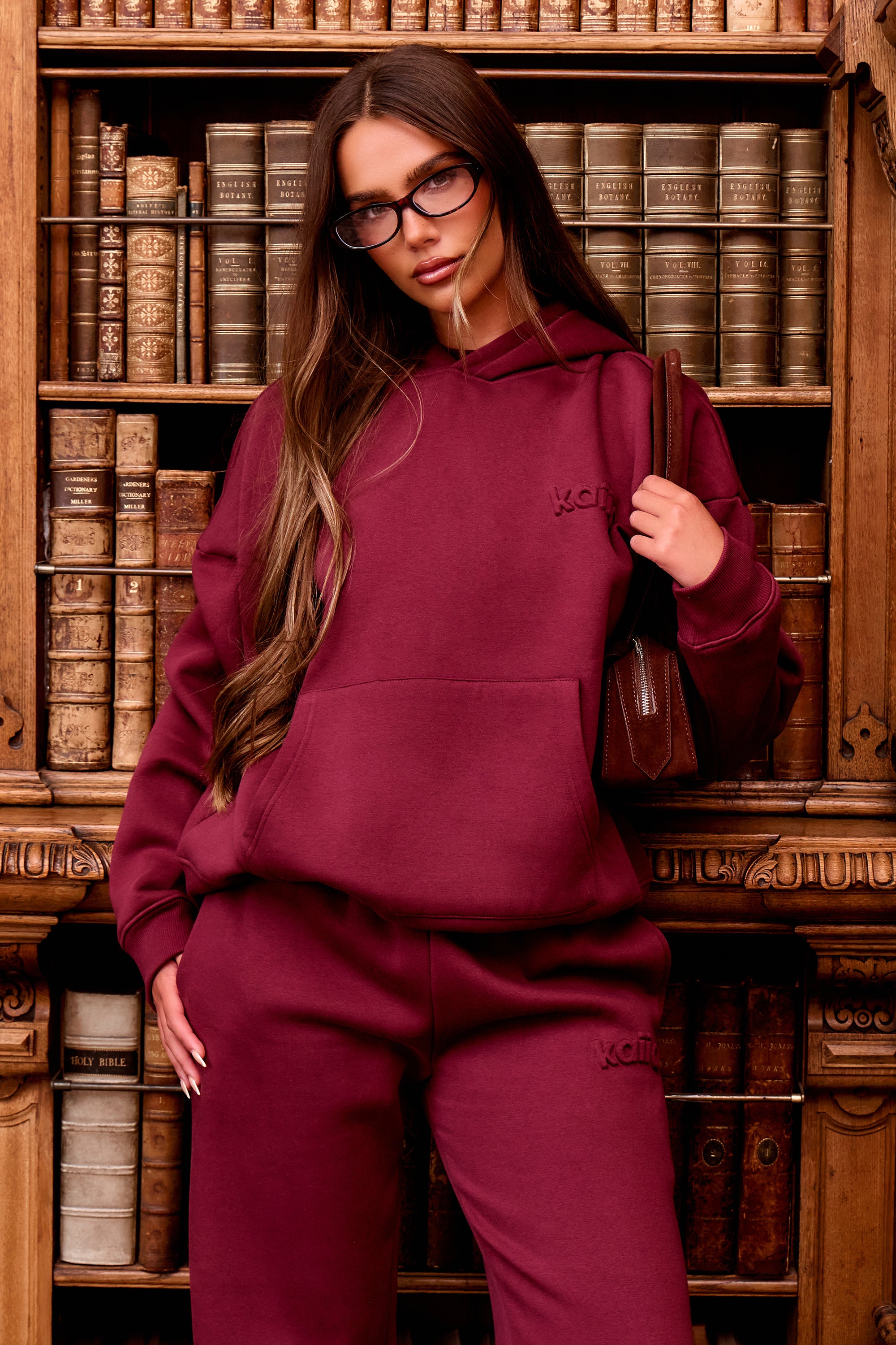 Kaiia Embossed Logo Oversized Hoodie Dark Cherry Kaiia Embossed Logo Oversized Hoodie Dark Cherry