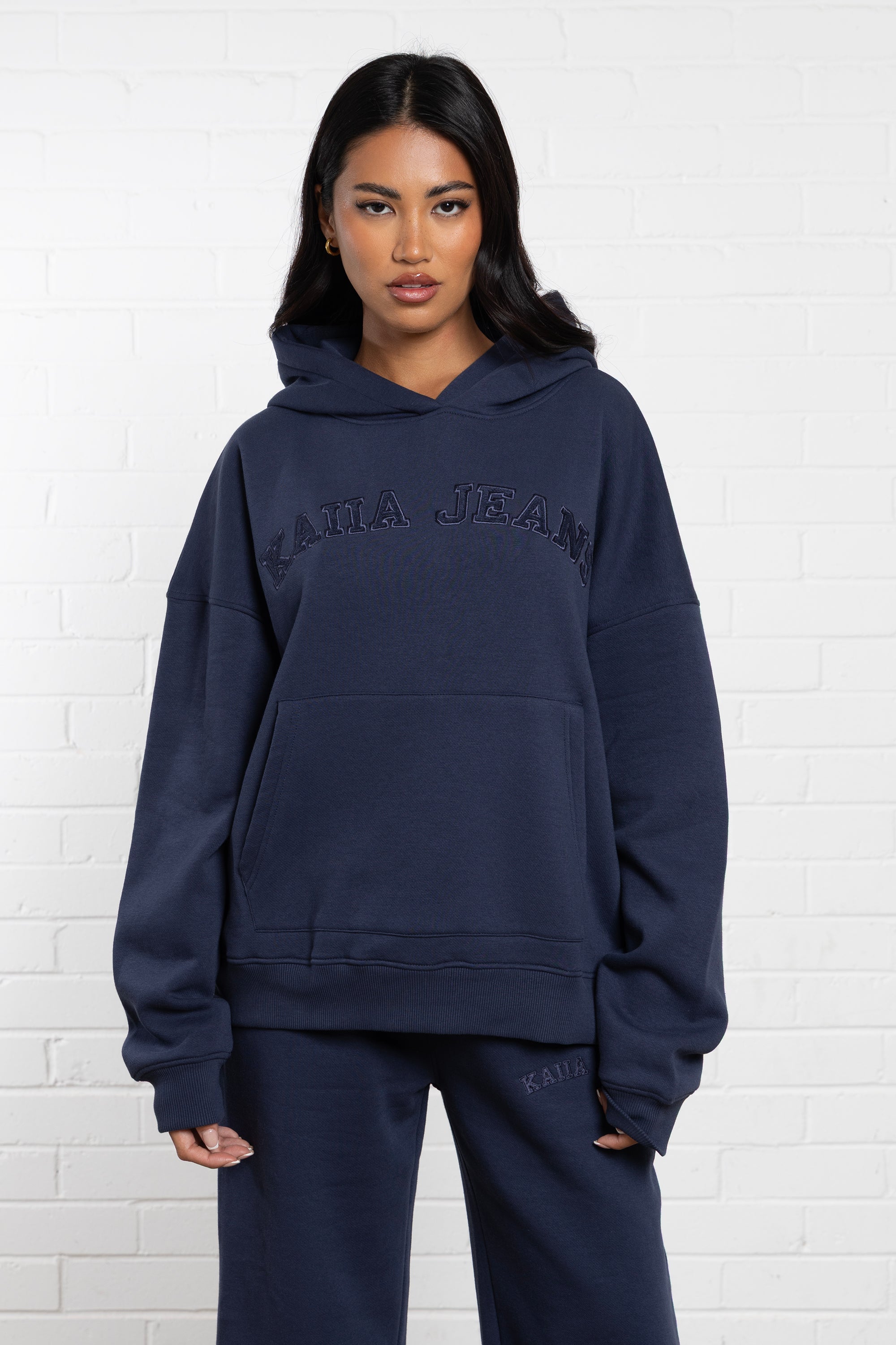 Kaiia Jeans Applique Oversized Hoodie Indigo Kaiia Jeans Applique Oversized Hoodie Indigo