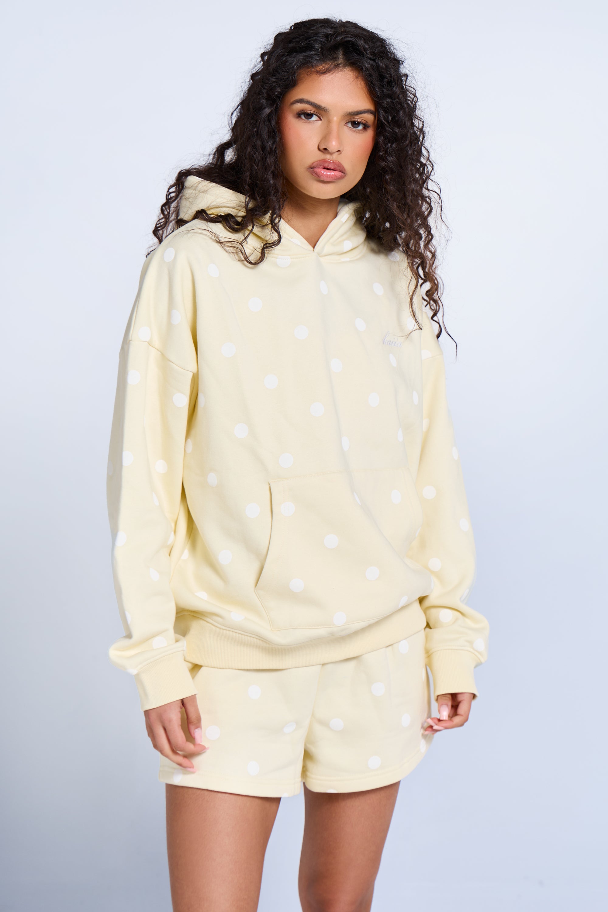 Kaiia Polka Dot Oversized Hoodie Lemon & White Kaiia Polka Dot Oversized Hoodie Lemon & White