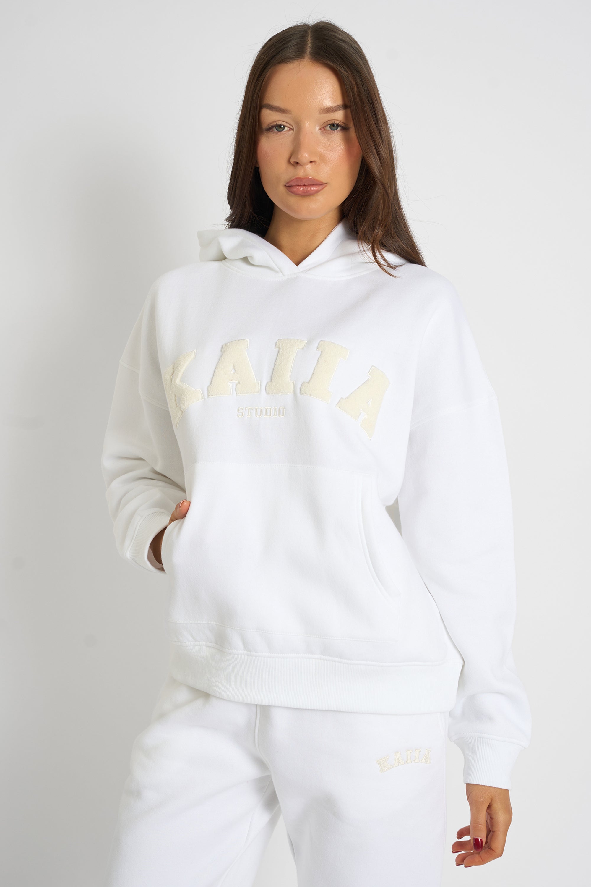 Kaiia Borg Slogan Oversized Hoodie Cream Kaiia Borg Slogan Oversized Hoodie Cream