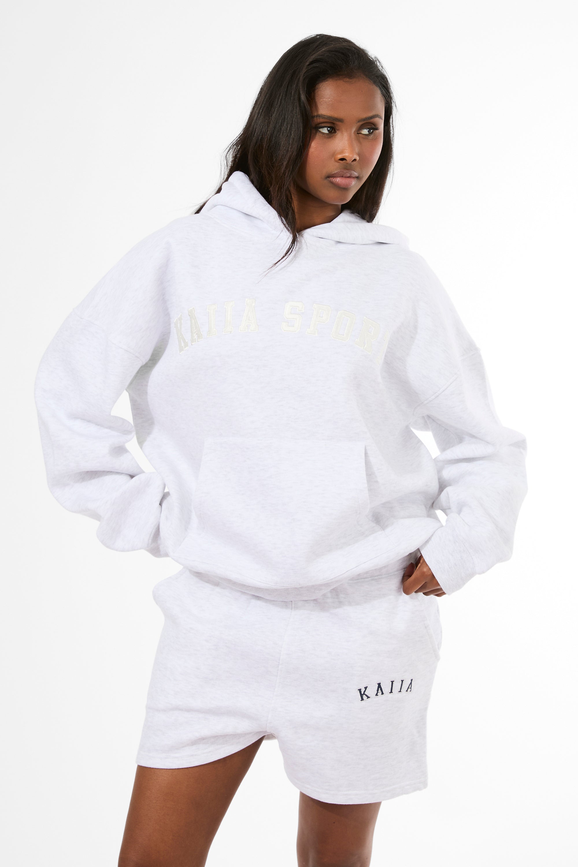 Kaiia Sport Oversized Hoodie Light Grey Marl & Cream Kaiia Sport Oversized Hoodie Light Grey Marl & Cream