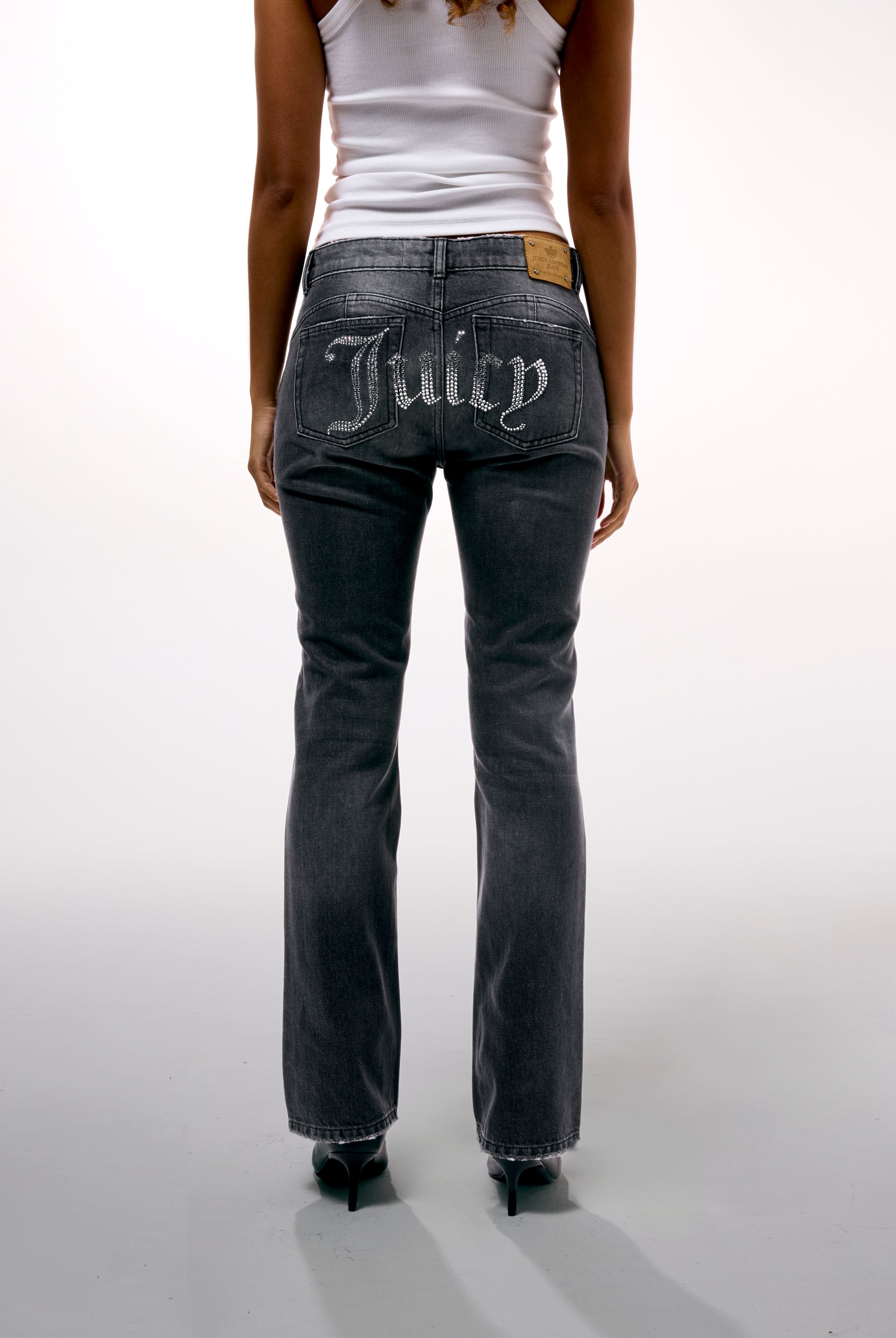 WASHED BLACK DIAMANTÉ BOOTCUT JEANS – W Black