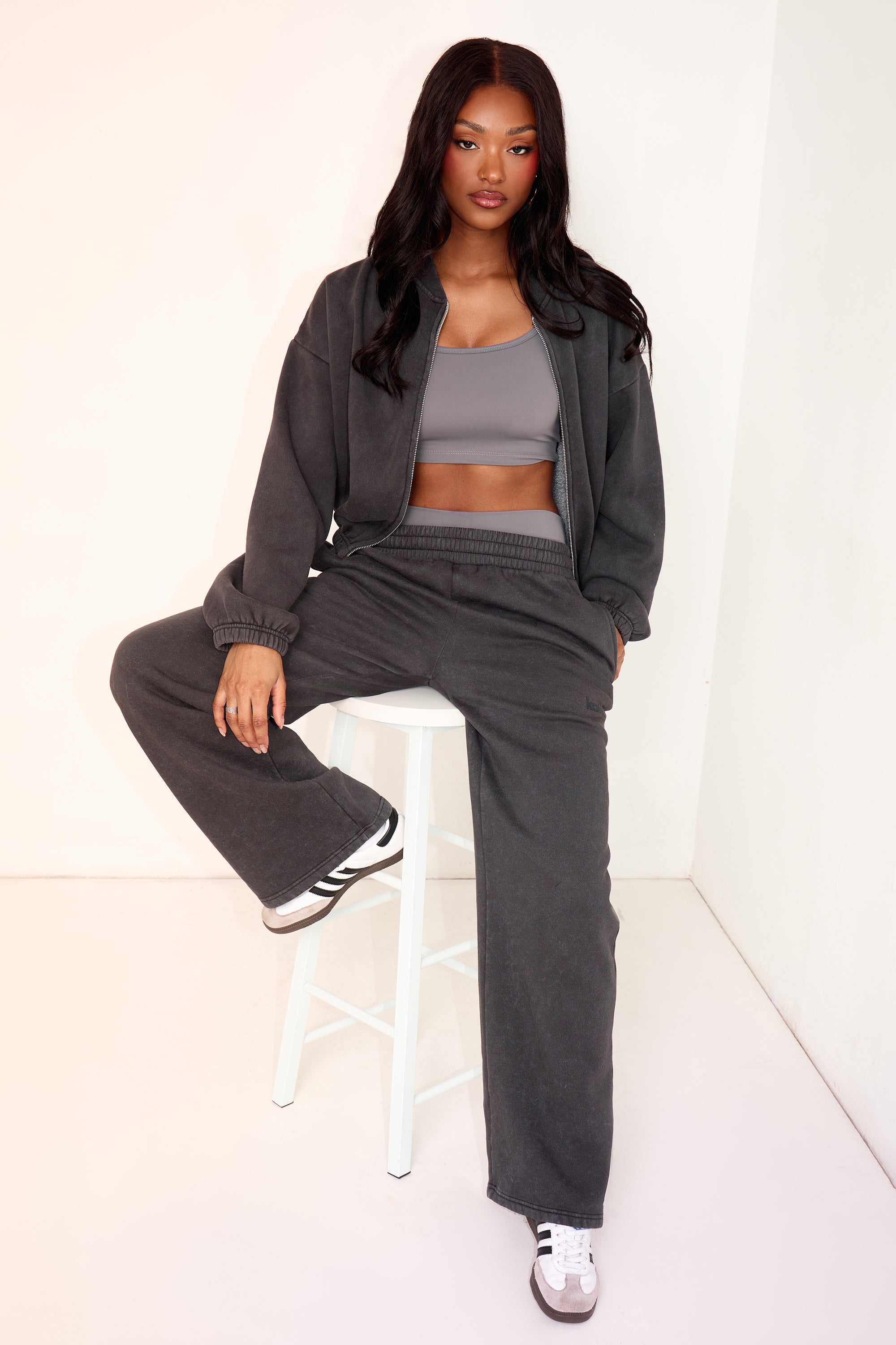 Kaiia Wide Leg Joggers Washed Black Kaiia Wide Leg Joggers Washed Black