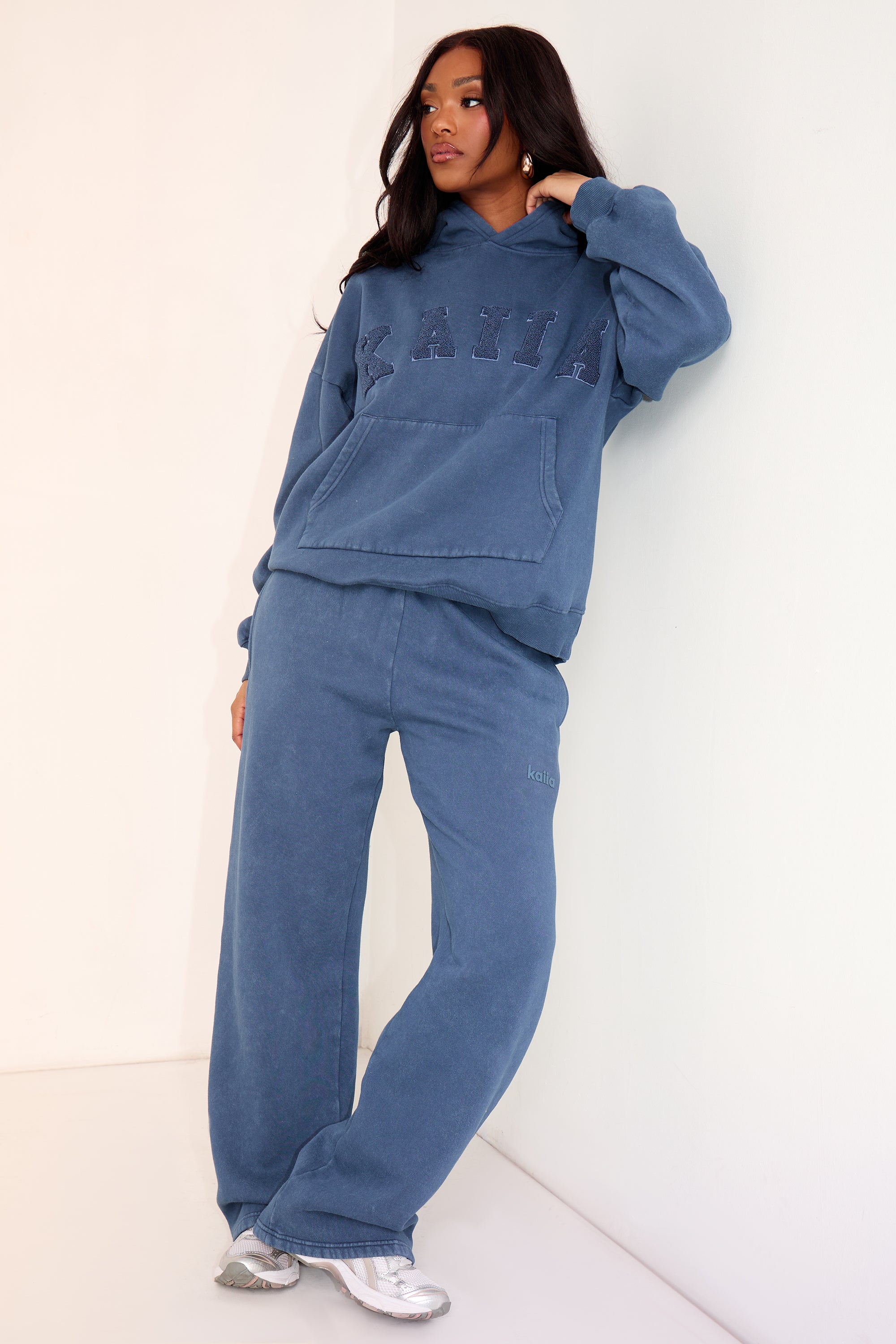 Kaiia Wide Leg Joggers Washed Petrol Kaiia Wide Leg Joggers Washed Petrol