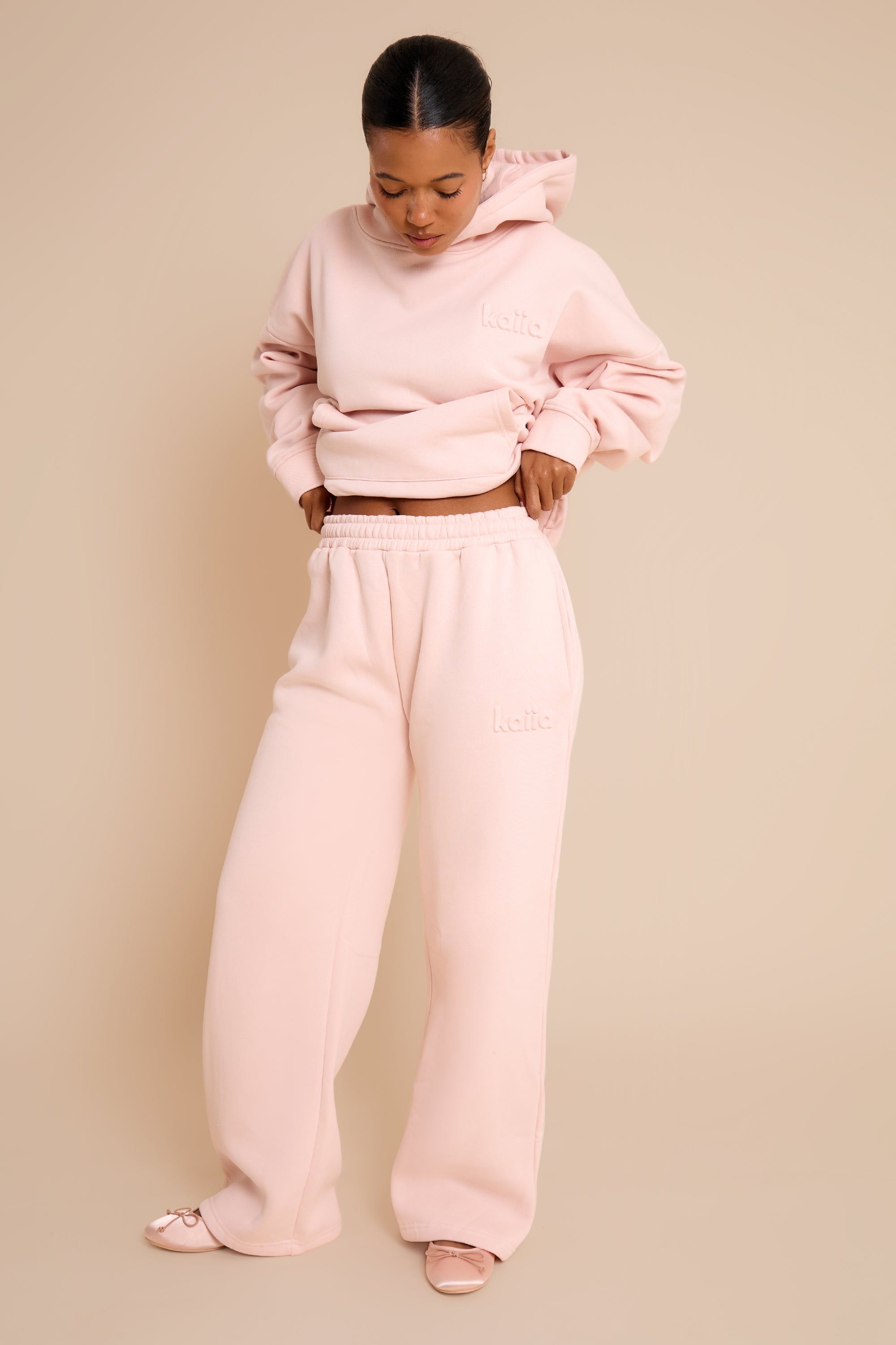 Kaiia Embossed Studio Wide Leg Joggers Baby Pink Kaiia Embossed Studio Wide Leg Joggers Baby Pink