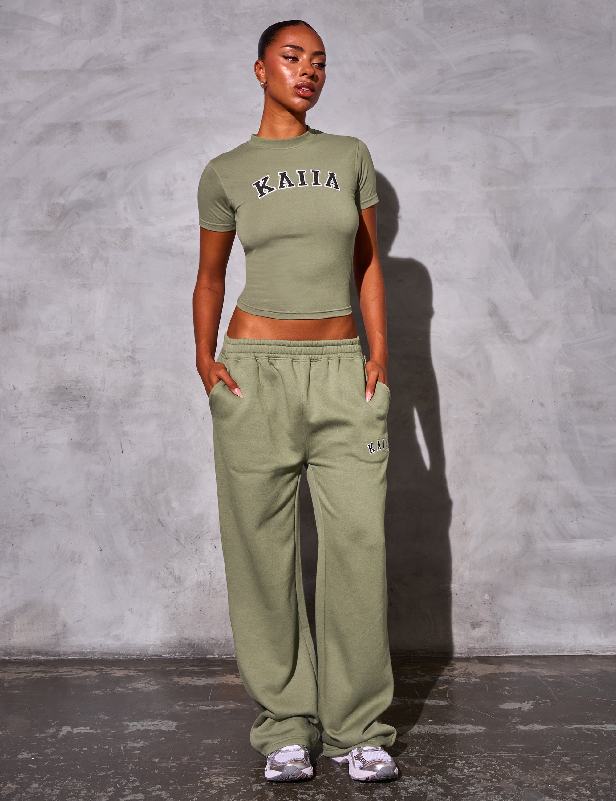 Kaiia Logo Wide Leg Joggers Khaki Kaiia Logo Wide Leg Joggers Khaki