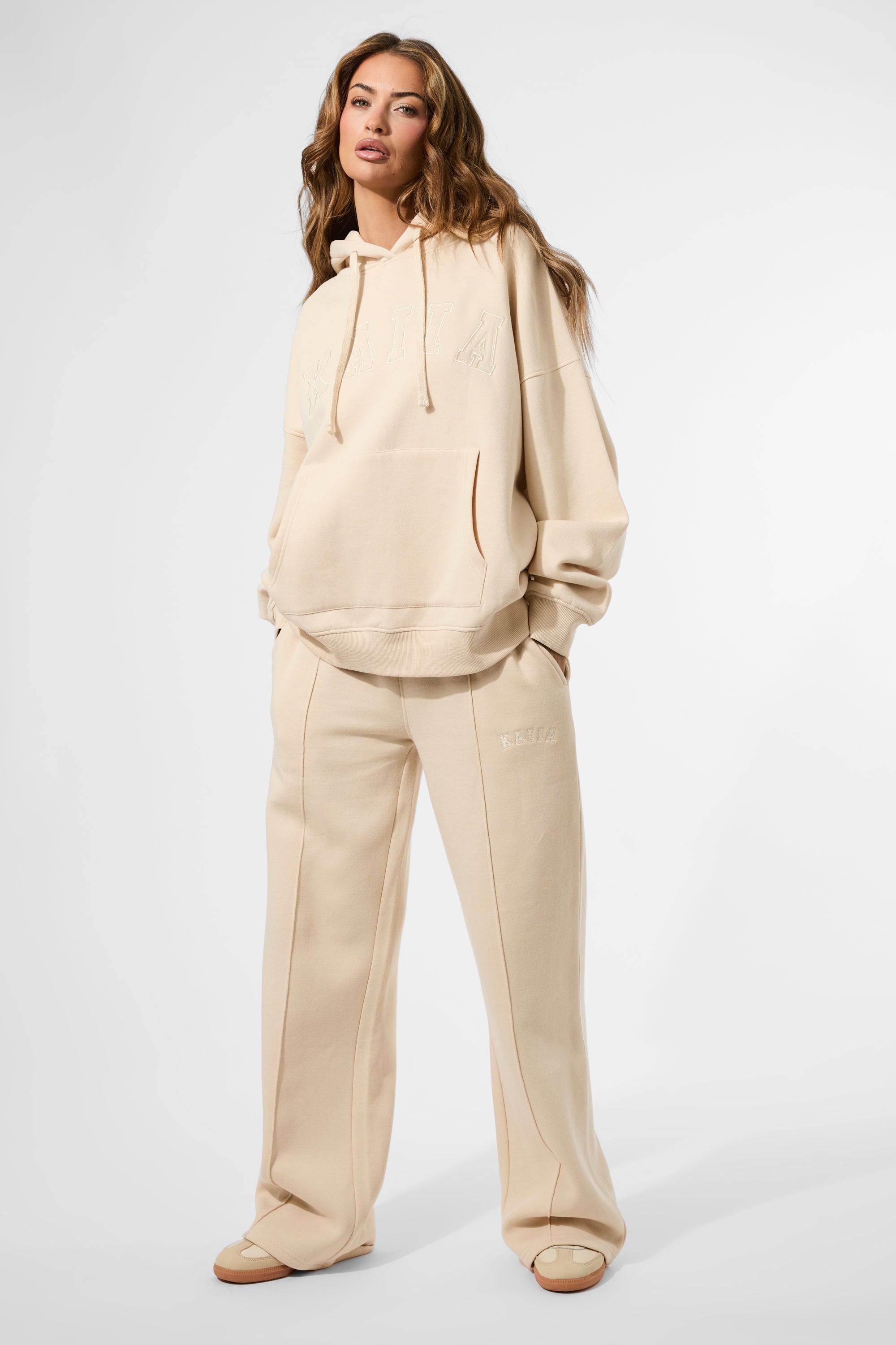 Kaiia Seam Detail Wide Leg Joggers Custard Cream Kaiia Seam Detail Wide Leg Joggers Custard Cream