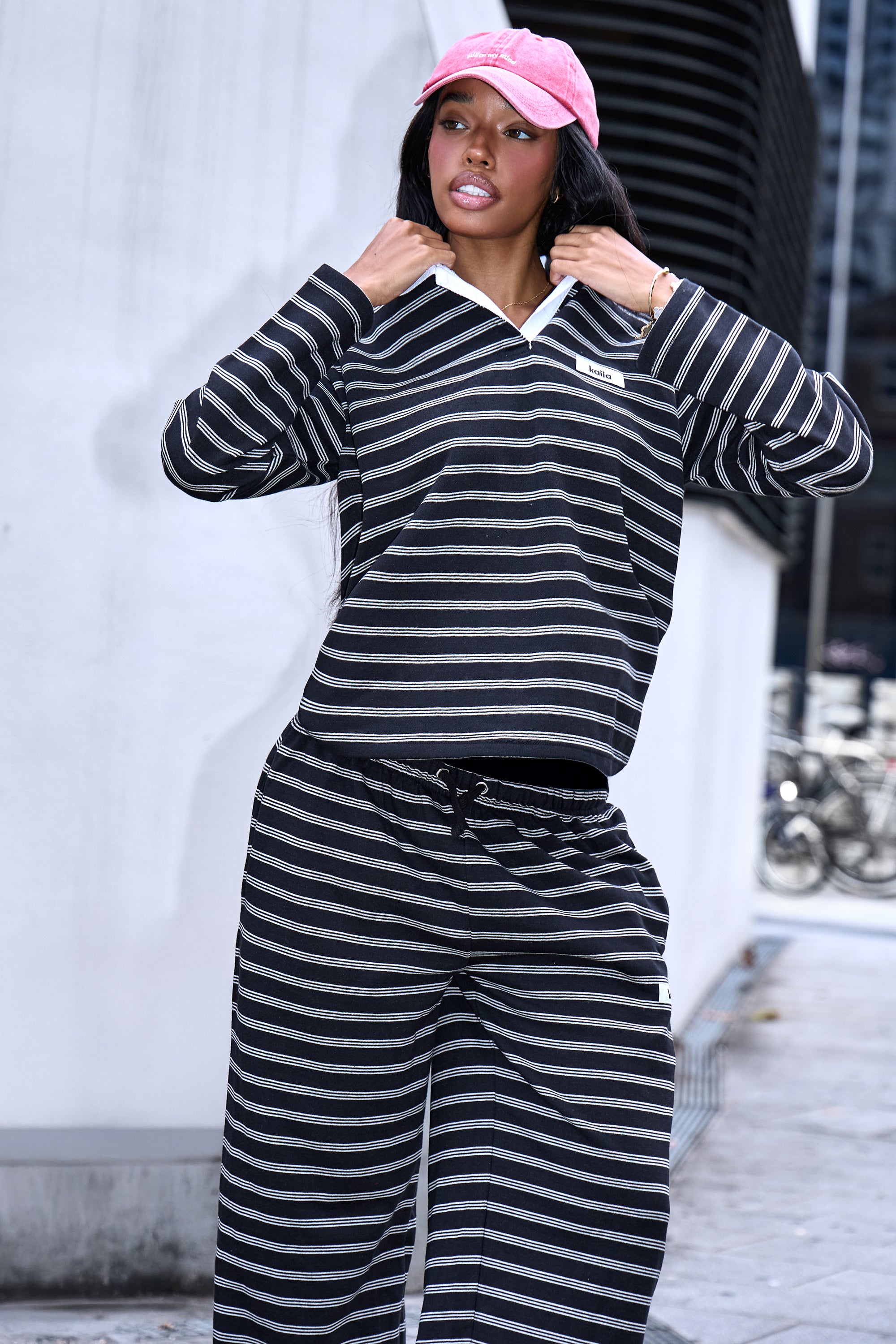 Kaiia Striped Oversized Rugby Shirt Black & Cream Kaiia Striped Oversized Rugby Shirt Black & Cream