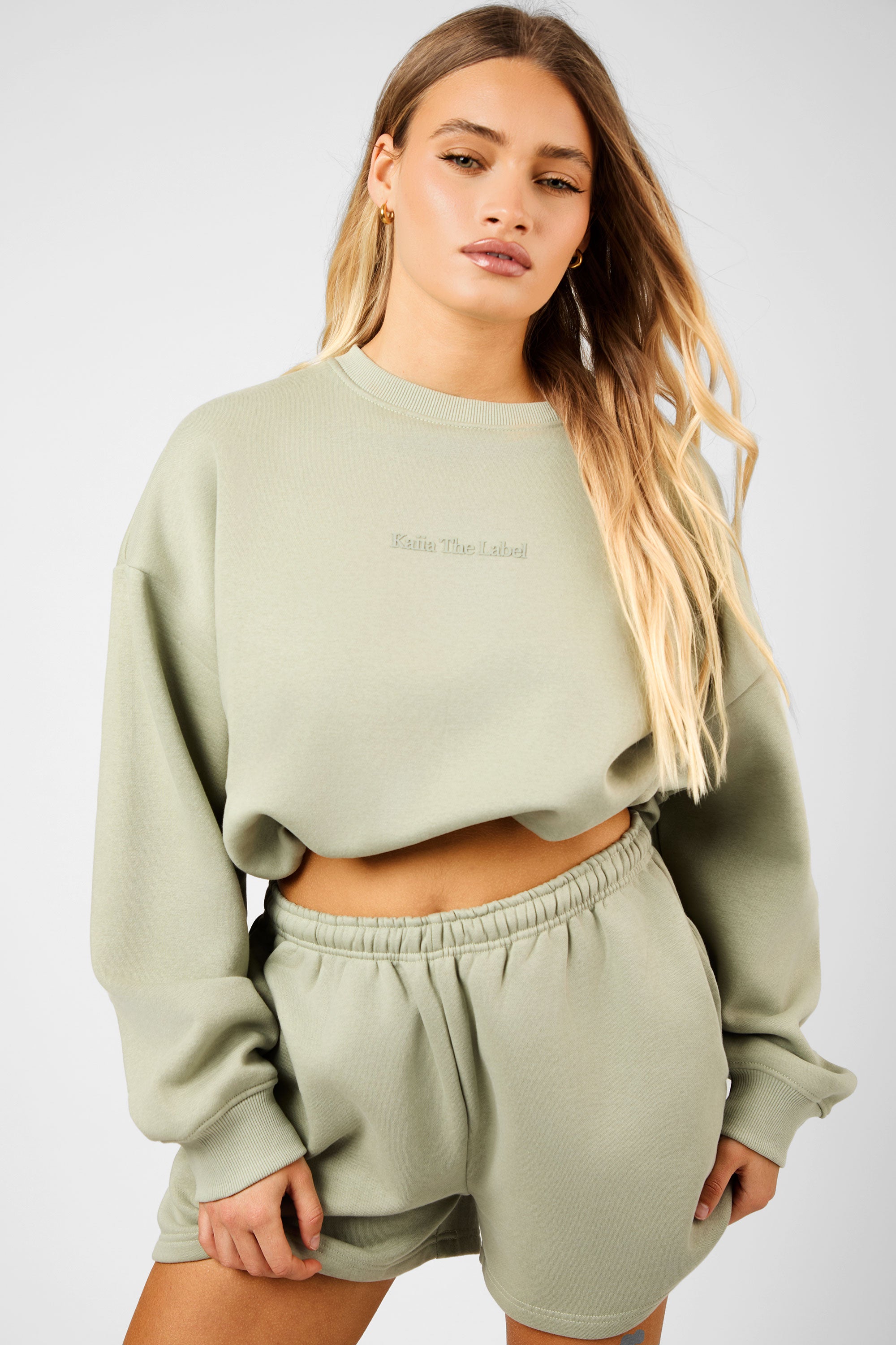 Kaiia The Label Bubble Hem Cropped Sweatshirt Sage Kaiia The Label Bubble Hem Cropped Sweatshirt Sage