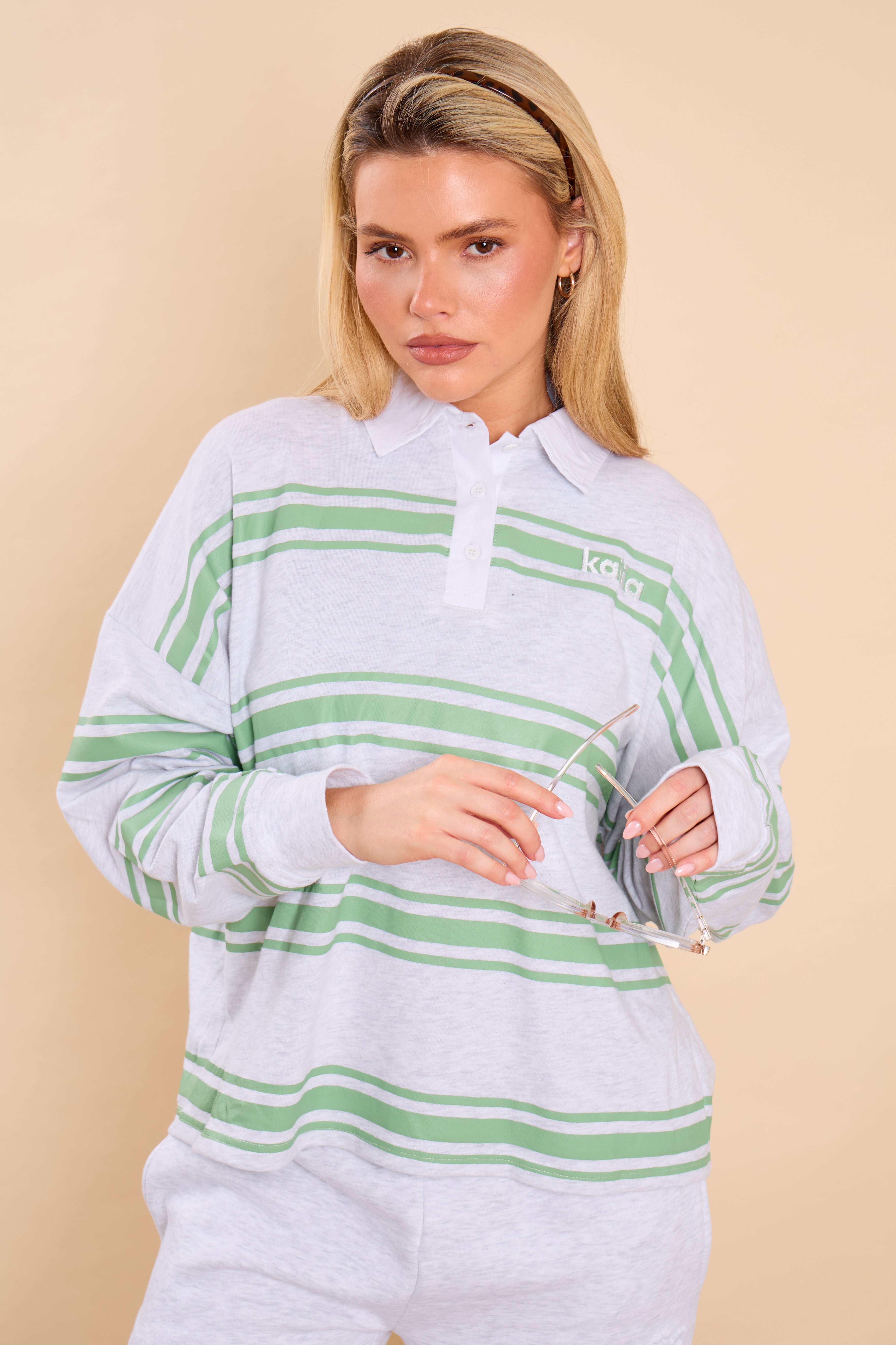 Kaiia Striped Oversized Rugby Shirt Matcha Latte Kaiia Striped Oversized Rugby Shirt Matcha Latte