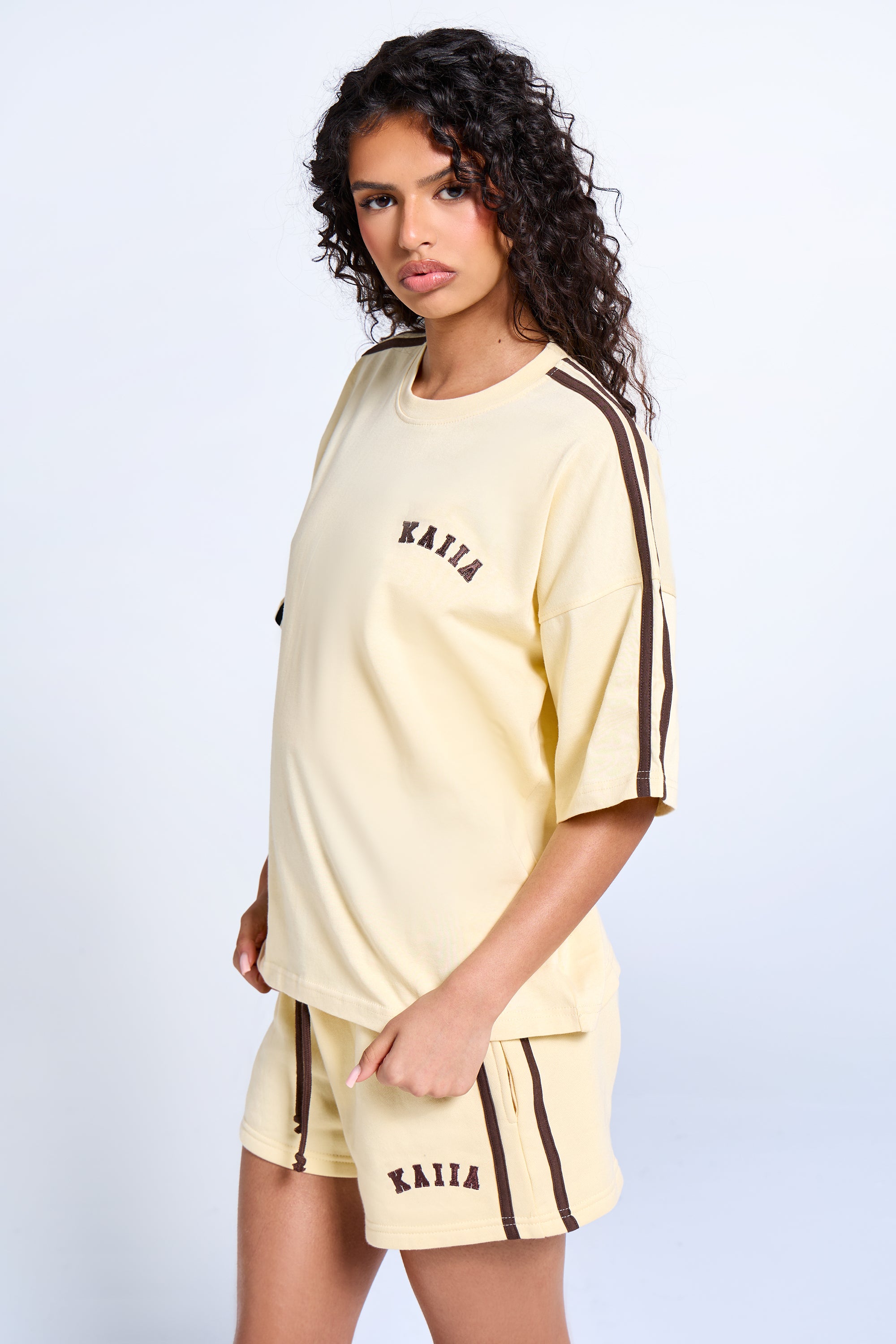 Kaiia Side Stripe Oversized shirt Lemon & Brown Kaiia Side Stripe Oversized shirt Lemon & Brown