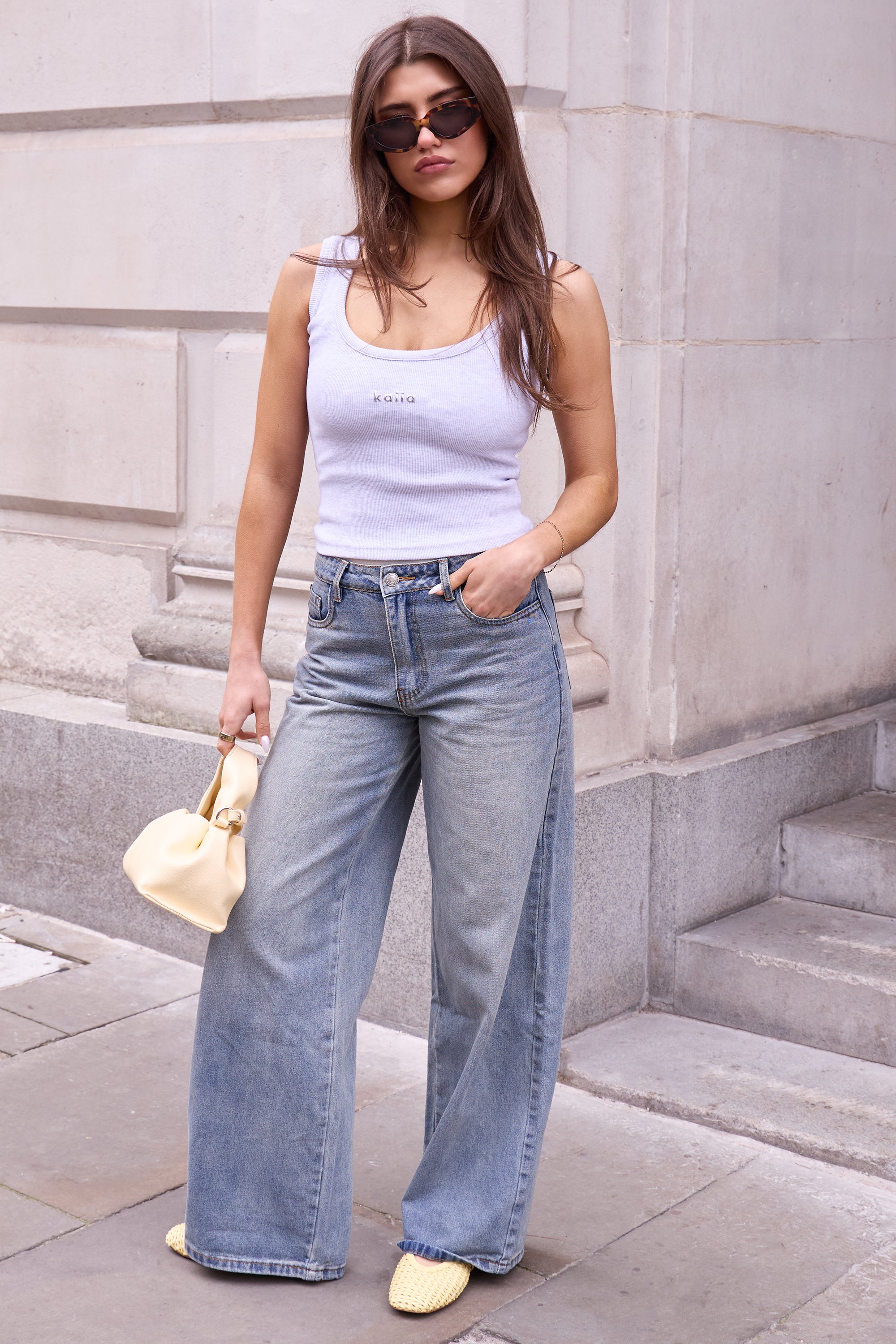 Kaiia Denim Mid Rise Wide Leg Jeans Vintage Wash Kaiia Denim Mid Rise Wide Leg Jeans Vintage Wash