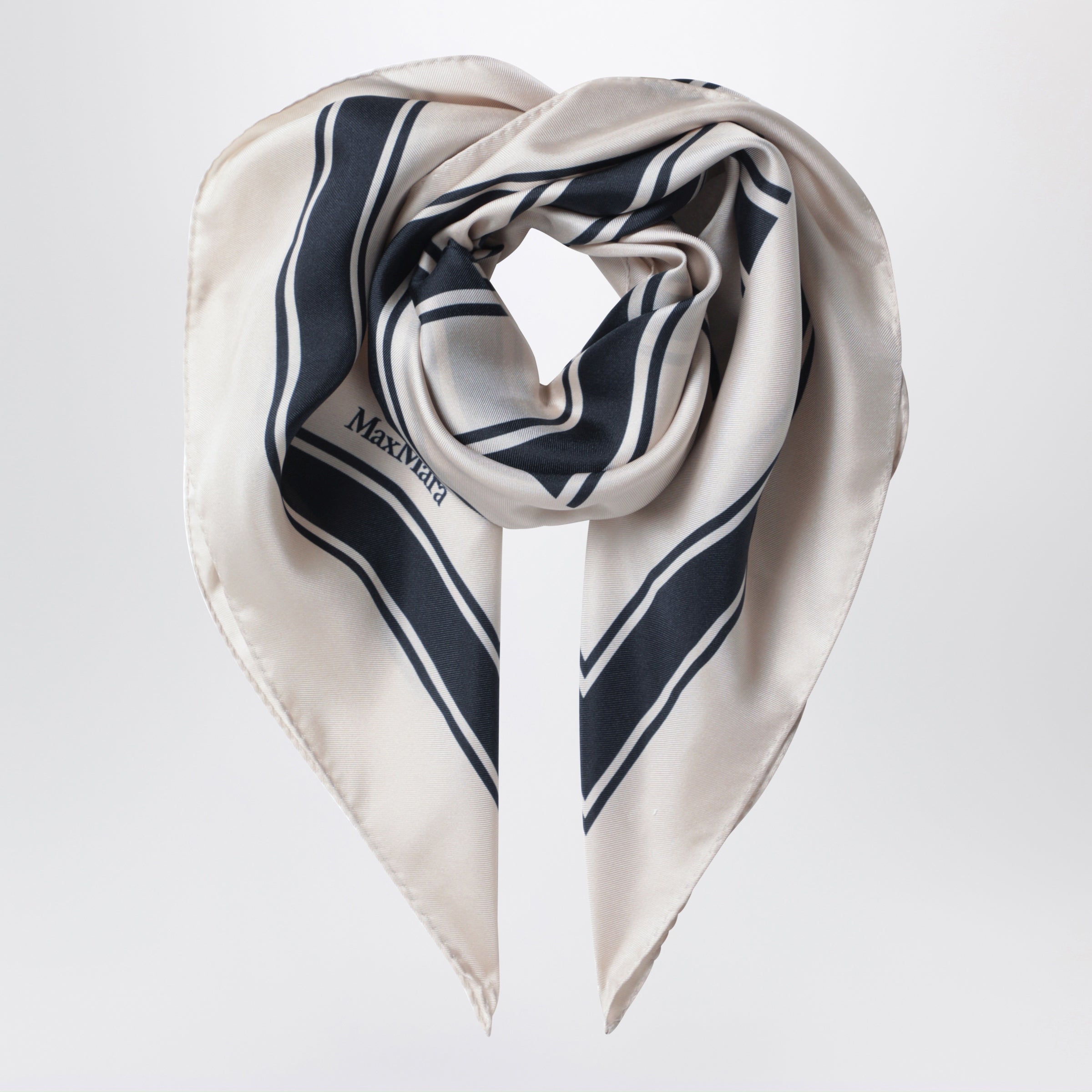 Square printed silk twill scarf in navy blue Square printed silk twill scarf in navy blue