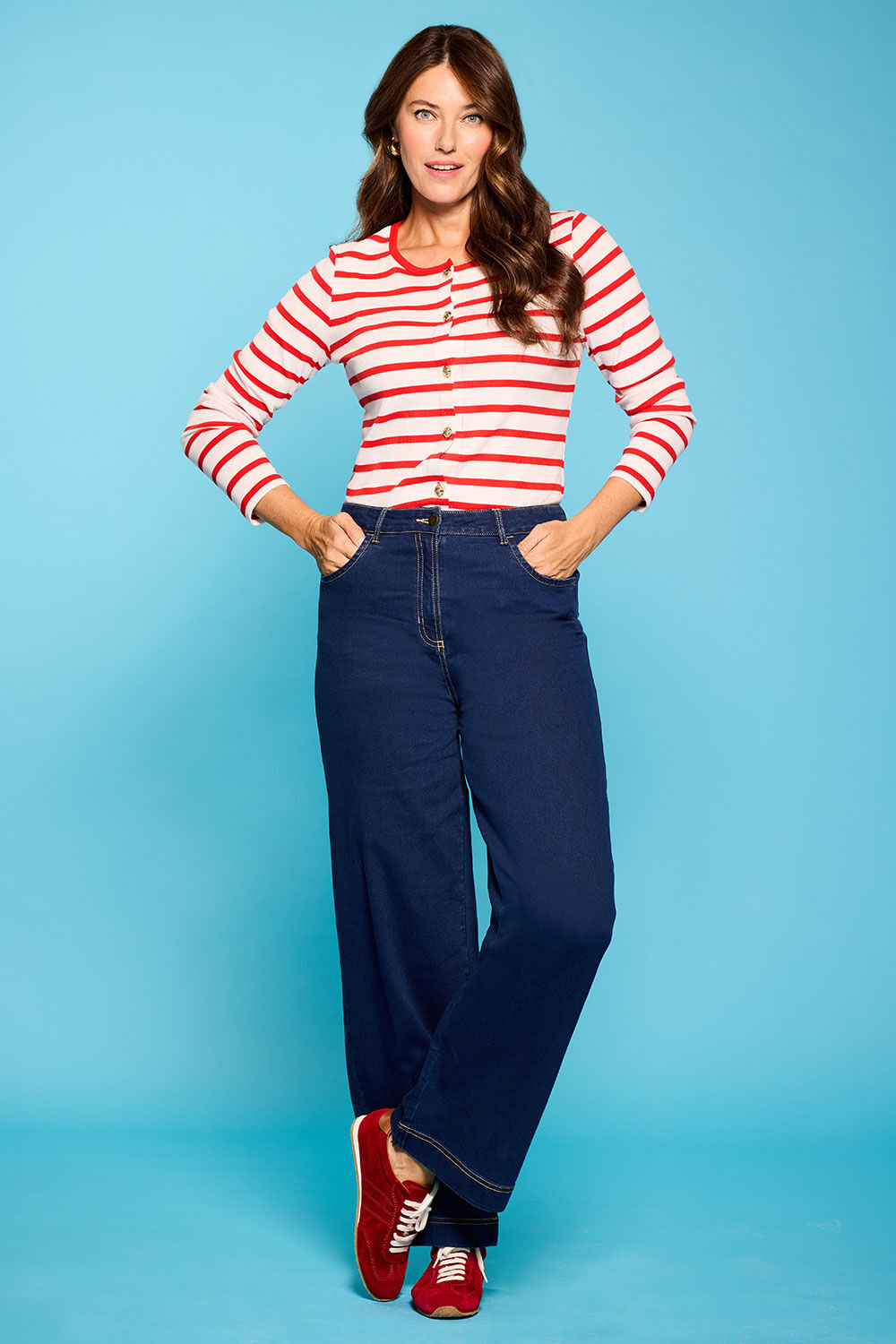 Bonmarche Red Stripe Ribbed Cardigan, Size: Bonmarche Red Stripe Ribbed Cardigan, Size: