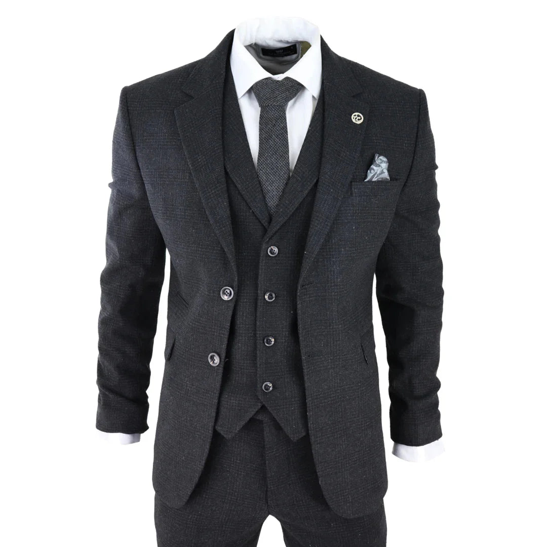 AK- – Men’s Black Tweed Piece Suit Check s Gatsby Blinders – ” Jacket ” Trousers