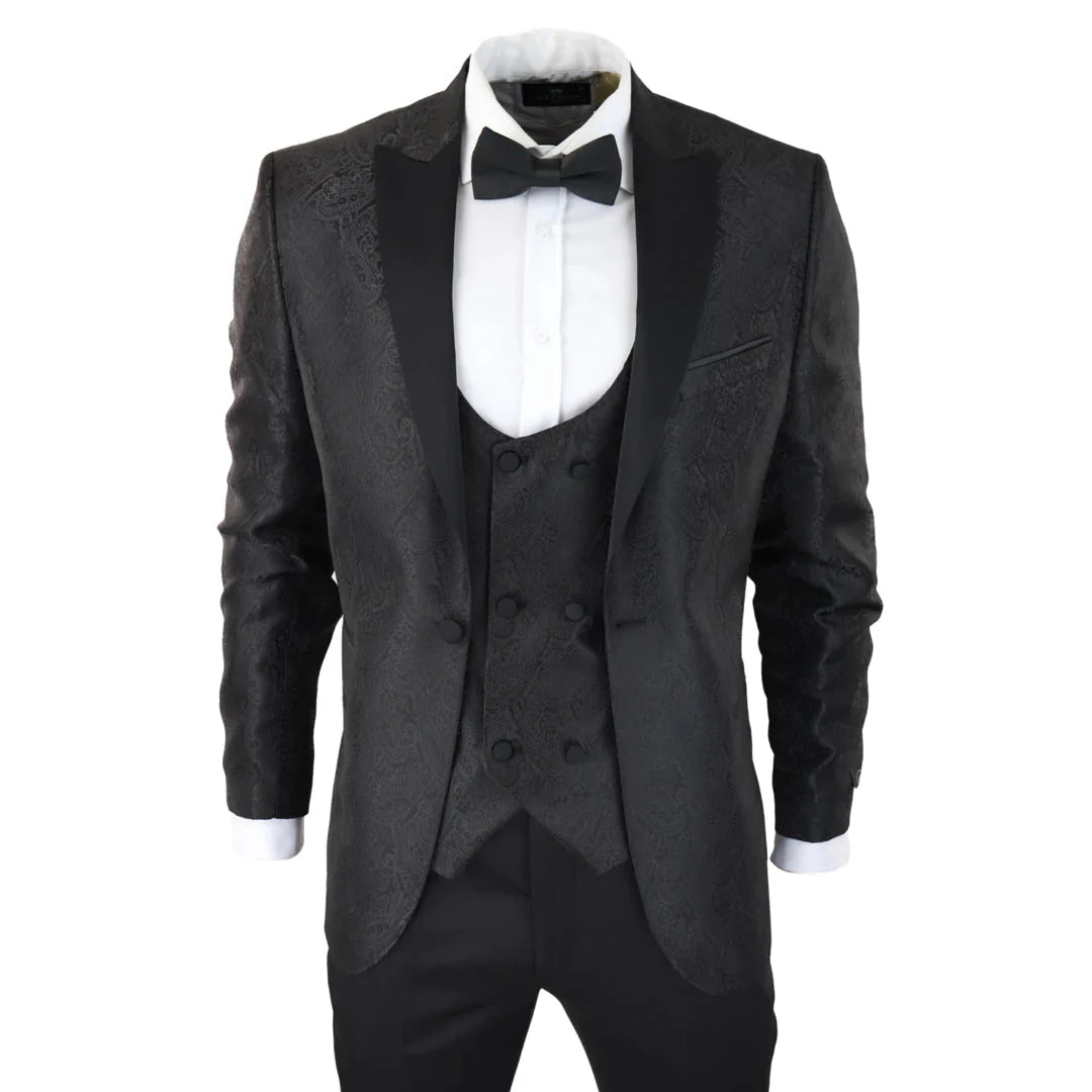 STZ – Men’s Black Paisley Tuxedo Blazer And Waistcoat Dinner Jacket Satin STZ – Men’s Black Paisley Tuxedo Blazer And Waistcoat Dinner Jacket Satin
