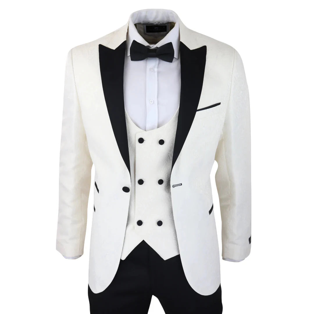 STZ – Men’s Ivory Black Paisley Tuxedo Blazer And Waistcoat Dinner Jacket Satin STZ – Men’s Ivory Black Paisley Tuxedo Blazer And Waistcoat Dinner Jacket Satin