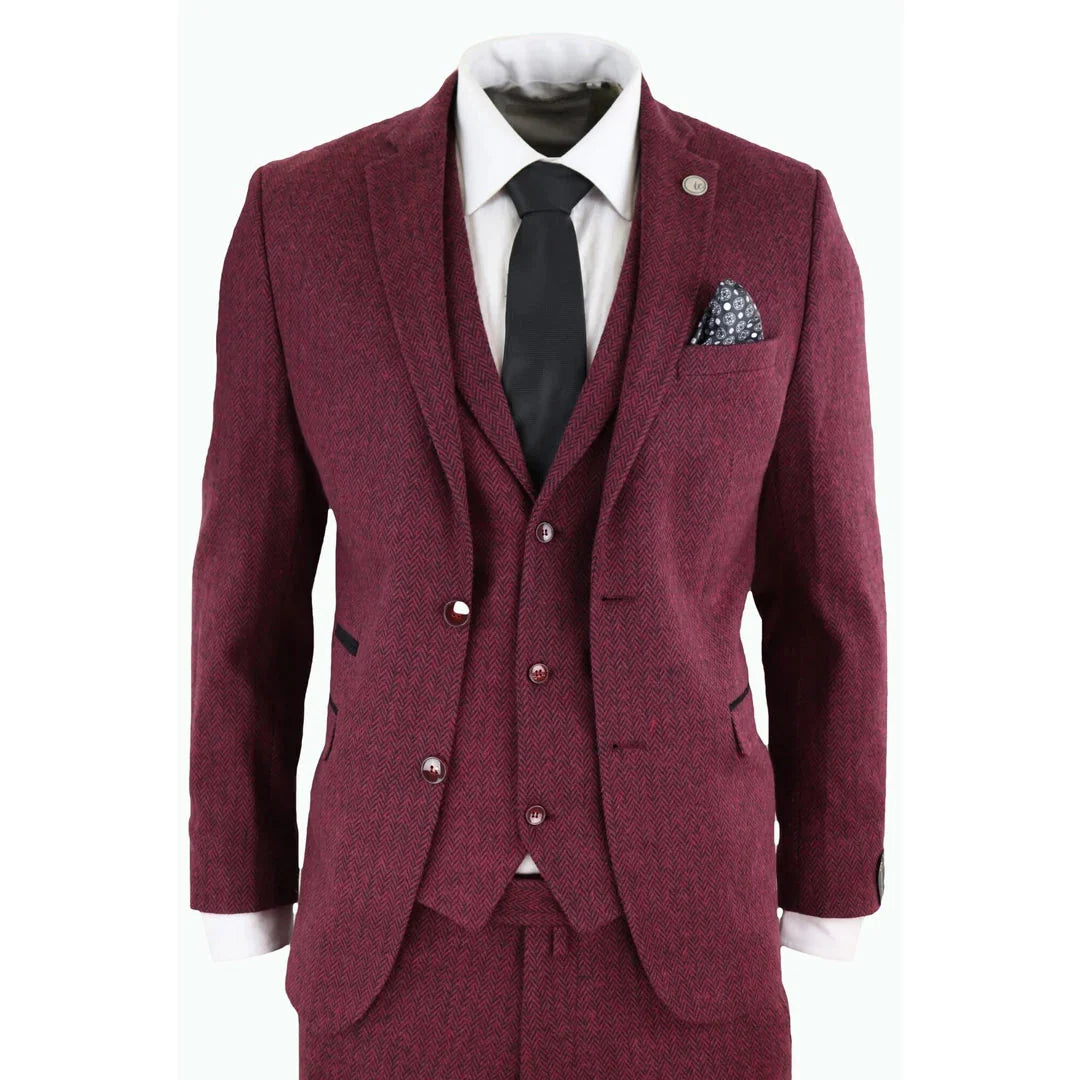 STZ – Men’s Wool Piece Suit Tweed Burgundy Black Classic – ” Jacket ” Trousers STZ – Men’s Wool Piece Suit Tweed Burgundy Black Classic – ” Jacket ” Trousers