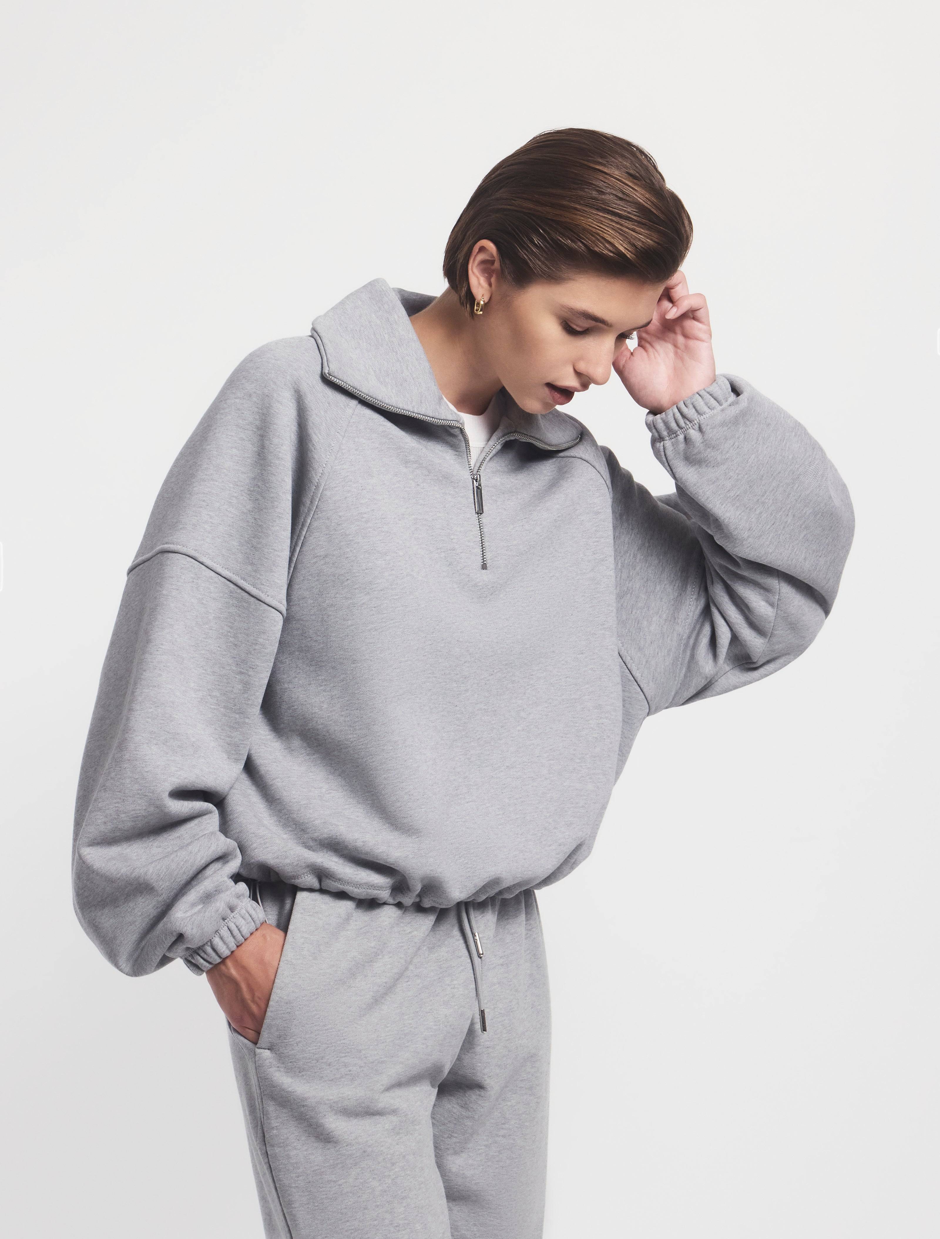Classic Half Zip Sweatshirt in Grey Marl – Organic Cotton Ninety Percent Classic Half Zip Sweatshirt in Grey Marl – Organic Cotton Ninety Percent
