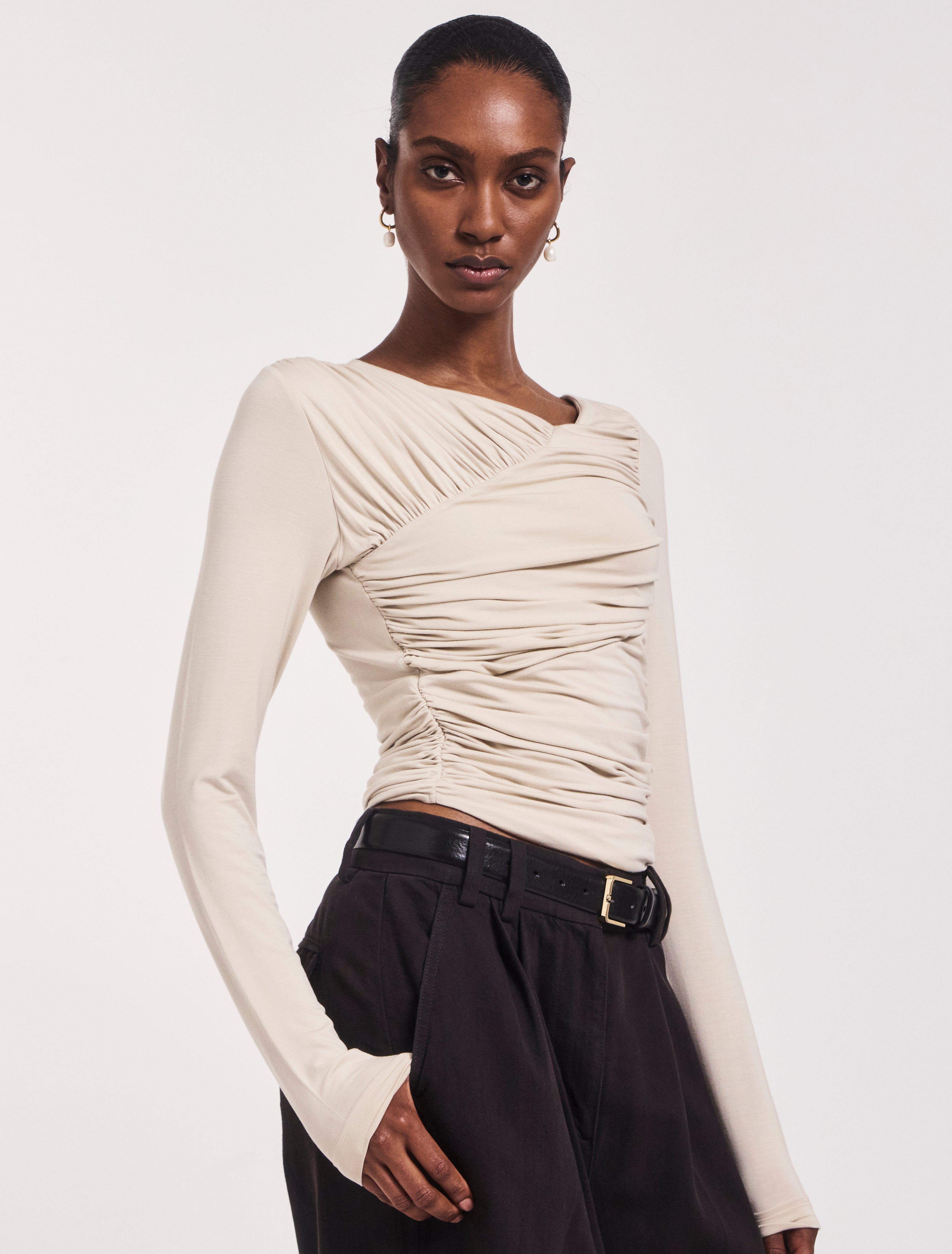 Mona Long Sleeve Top in Enoki Mushroom – MicroModal Ninety Percent Mona Long Sleeve Top in Enoki Mushroom – MicroModal Ninety Percent