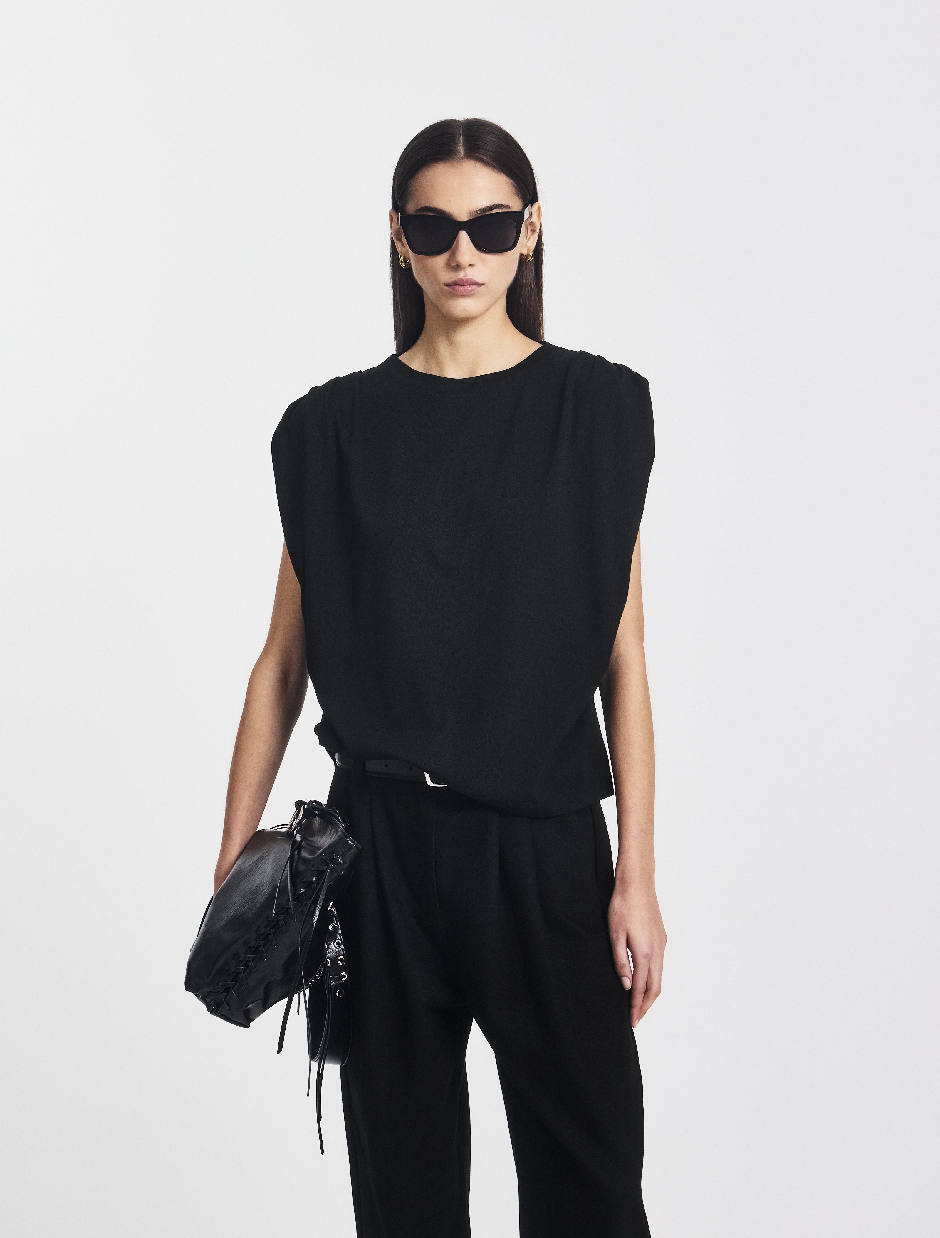 Kaia Pleated Tank Top in Black – Cotton MicroModal Ninety Percent Kaia Pleated Tank Top in Black – Cotton MicroModal Ninety Percent