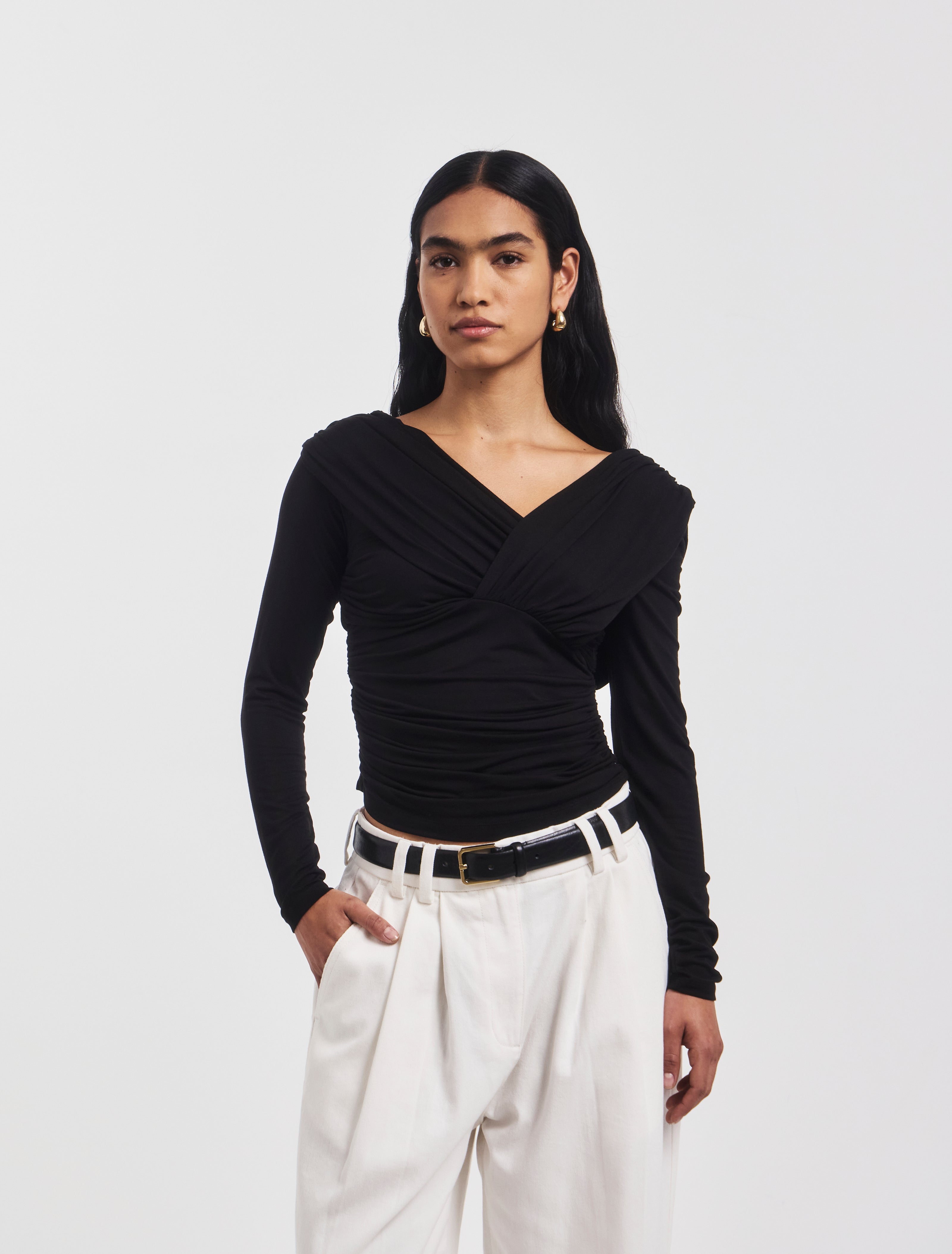 Corey Ruched Long Sleeve Top in Black – MicroModal Ninety Percent Corey Ruched Long Sleeve Top in Black – MicroModal Ninety Percent