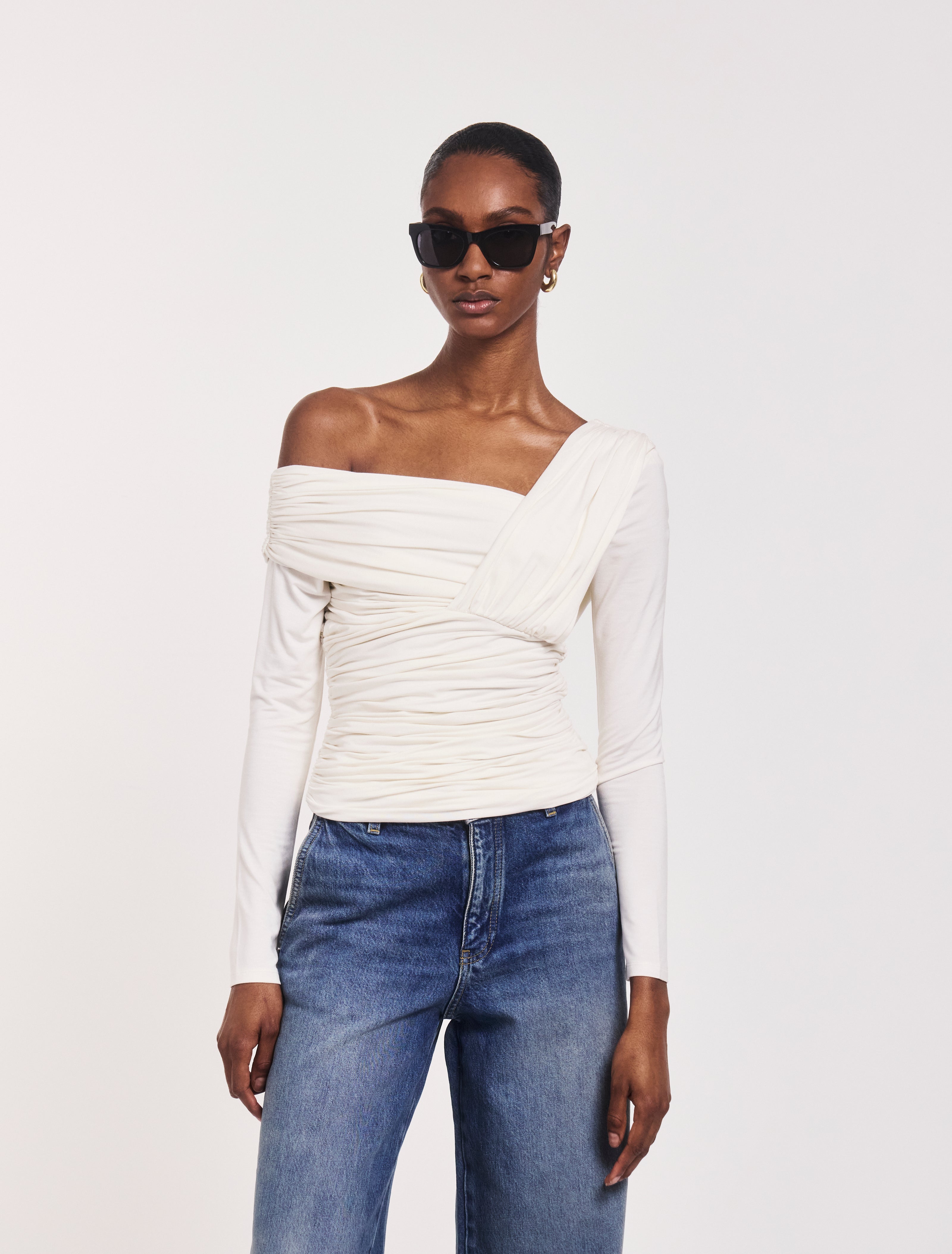 Corey Ruched Long Sleeve Top in Off White – MicroModal Ninety Percent Corey Ruched Long Sleeve Top in Off White – MicroModal Ninety Percent