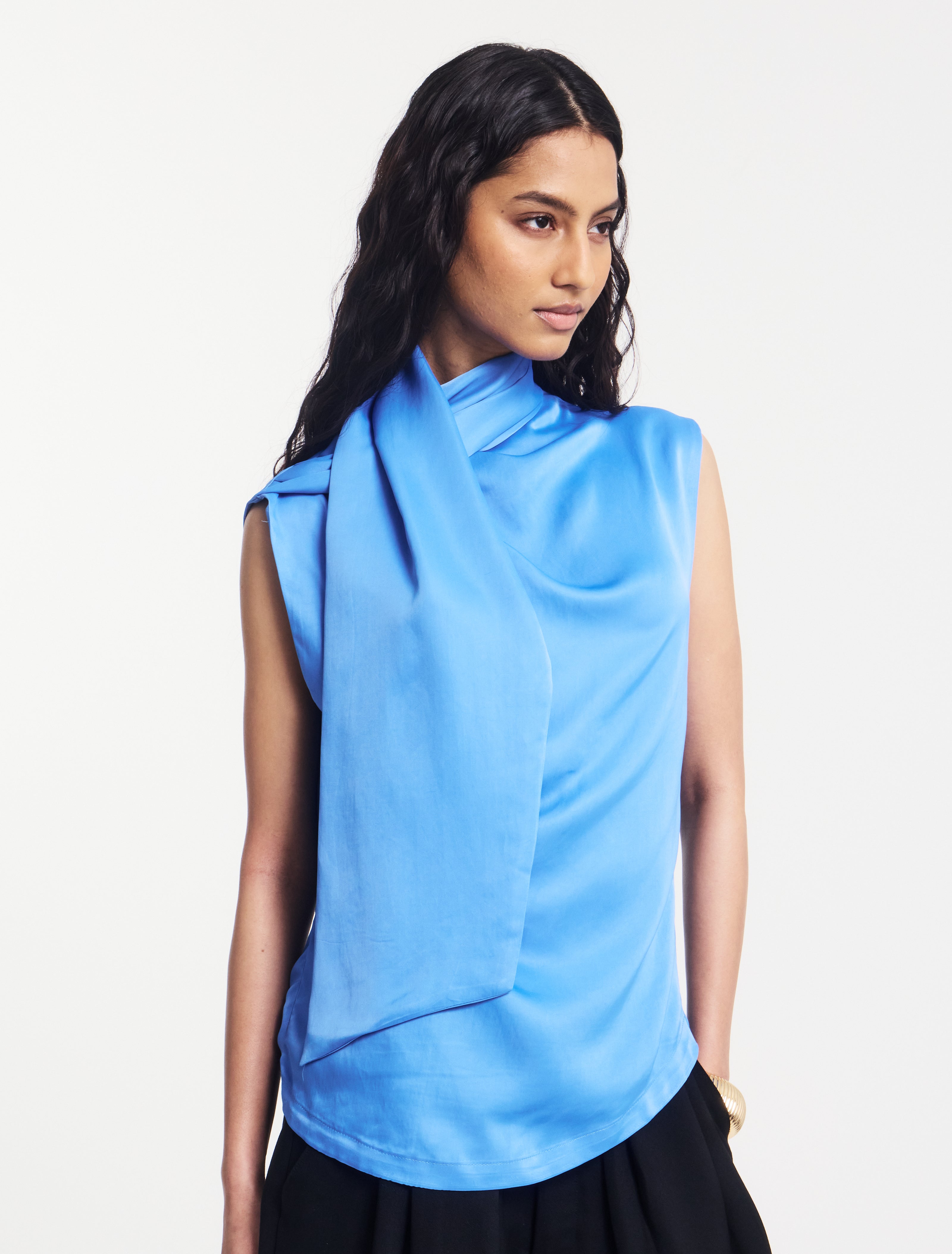 Arlo Drape Scarf Back Top in Cornflower – Viscose TENCEL Ninety Percent