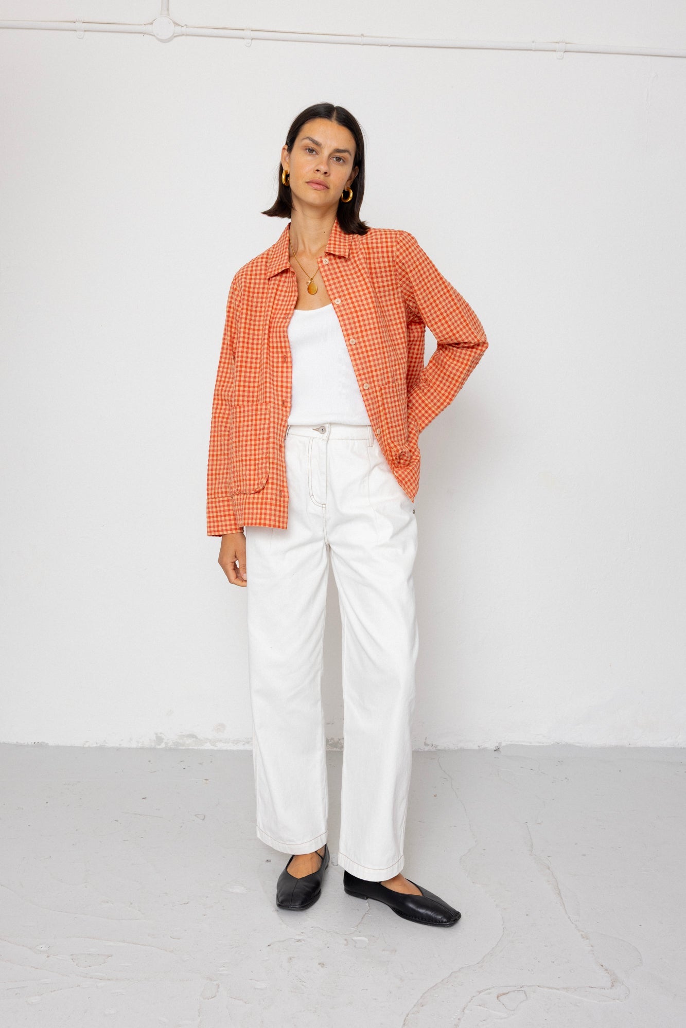 Pleated Shirt – Red Oxide Textured Check Pleated Shirt – Red Oxide Textured Check
