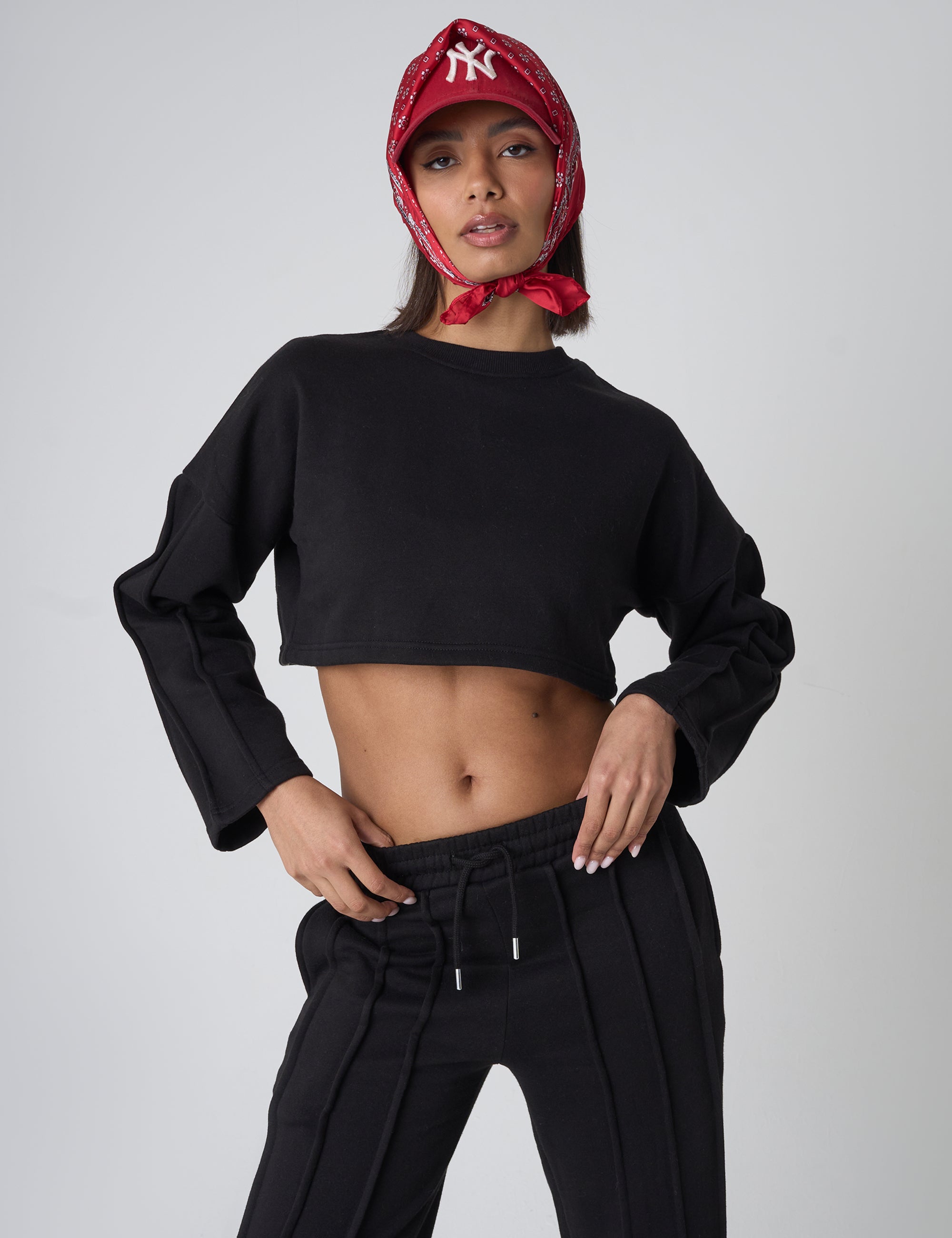 Seam Detail Oversized Crop Sweatshirt Black Seam Detail Oversized Crop Sweatshirt Black