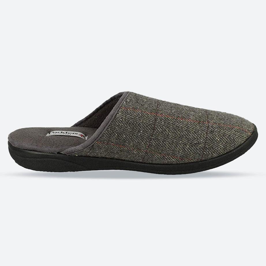 Mens Wide Fit Padders Stag Mule Slippers, Grey Combi E Mens Wide Fit Padders Stag Mule Slippers, Grey Combi E