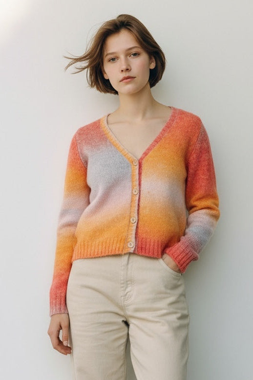 Louche Thao V Neck Space Dyed Cardigan in Orange – Orange Louche Thao V Neck Space Dyed Cardigan in Orange – Orange