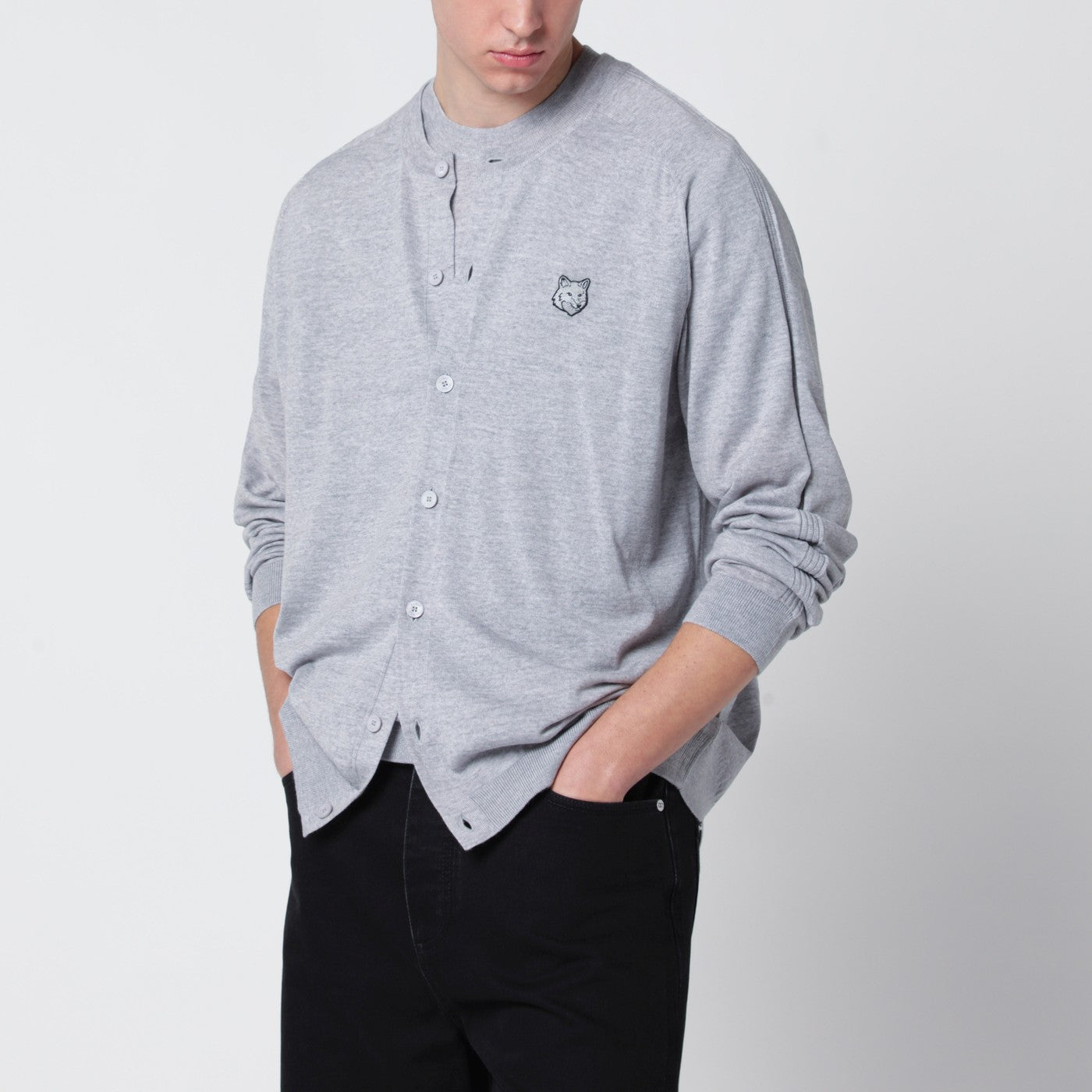 Grey mélange Fox Head wool cardigan Grey mélange Fox Head wool cardigan