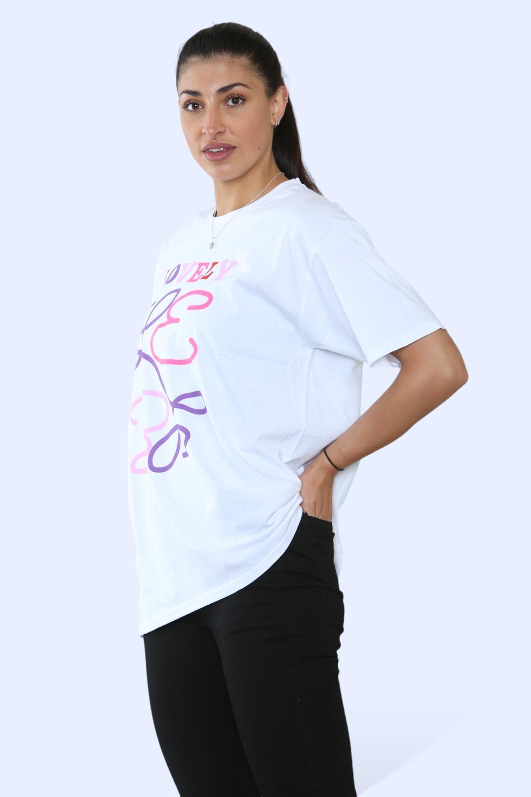 Ladies Lovely Printed Short Sleeve Shirt Top – White L