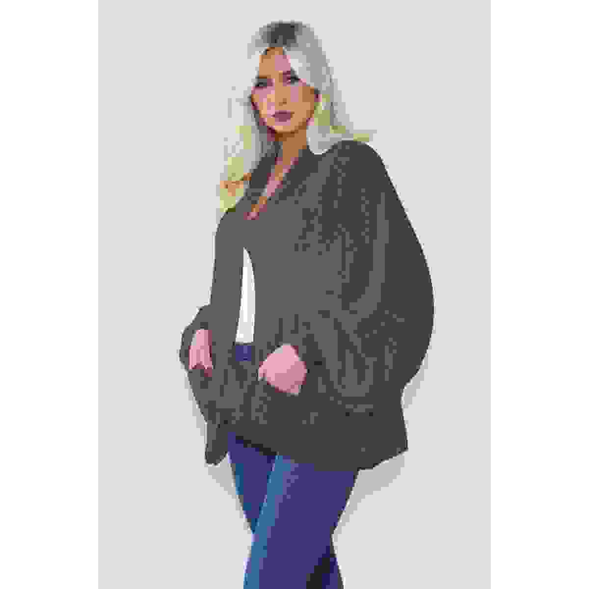 Stylish Oversized Cropped Knitted Cardigan with Balloon Pockets – Chocolate One Size Fits Stylish Oversized Cropped Knitted Cardigan with Balloon Pockets – Chocolate One Size Fits