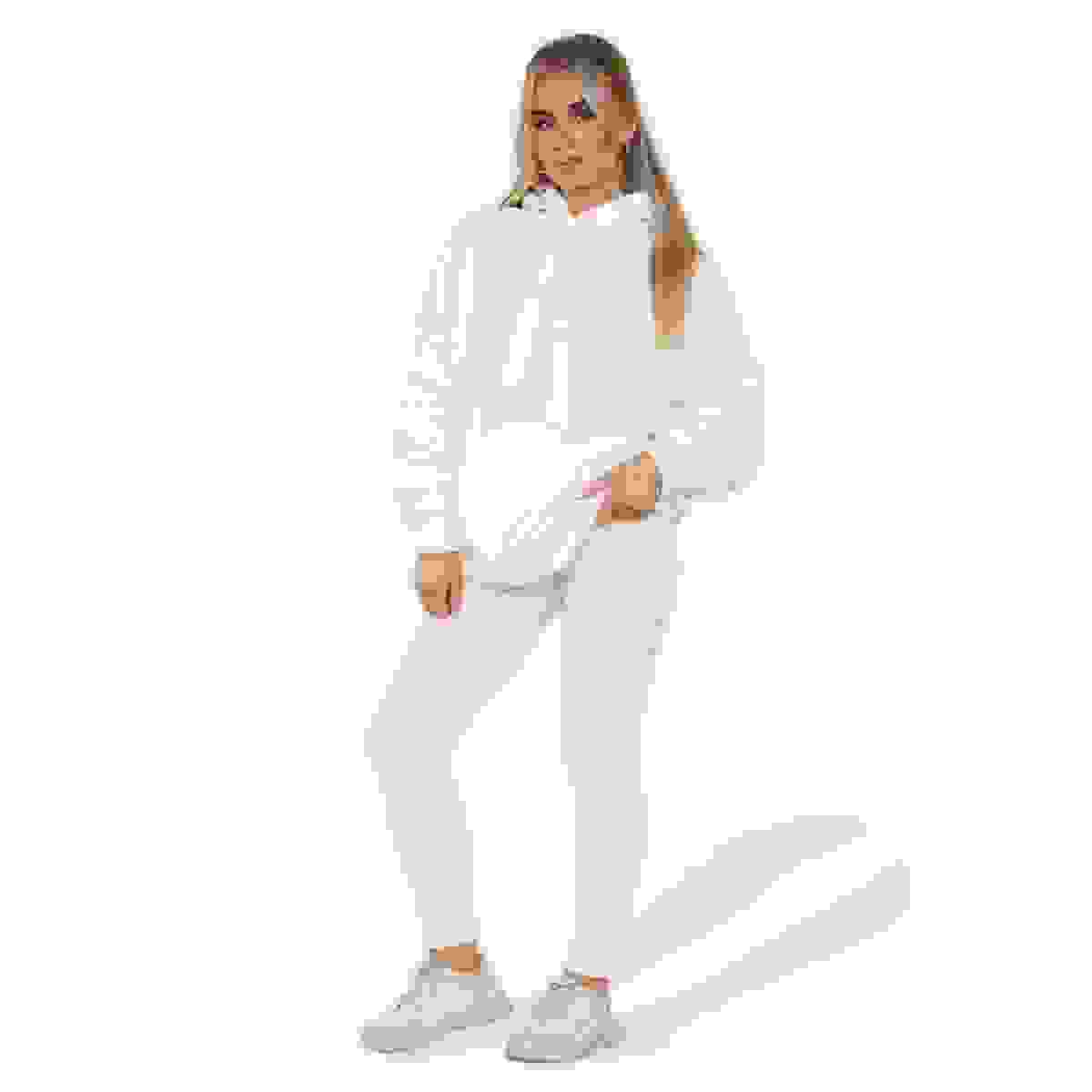 Ruched Sleeves Plus Size Hoodie with Satin Ribbon – Stylish Comfort – Cream Plus Size Fits