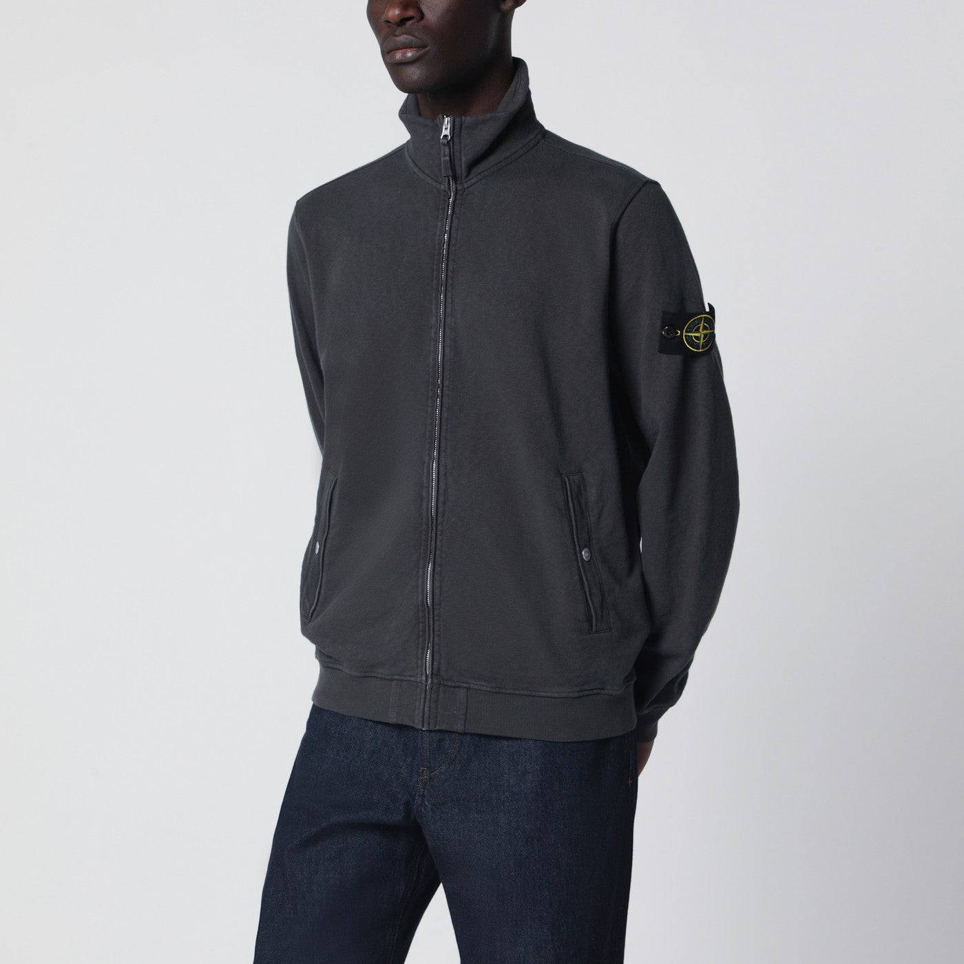 Grey zip-up track jacket in cotton fleece Grey zip-up track jacket in cotton fleece