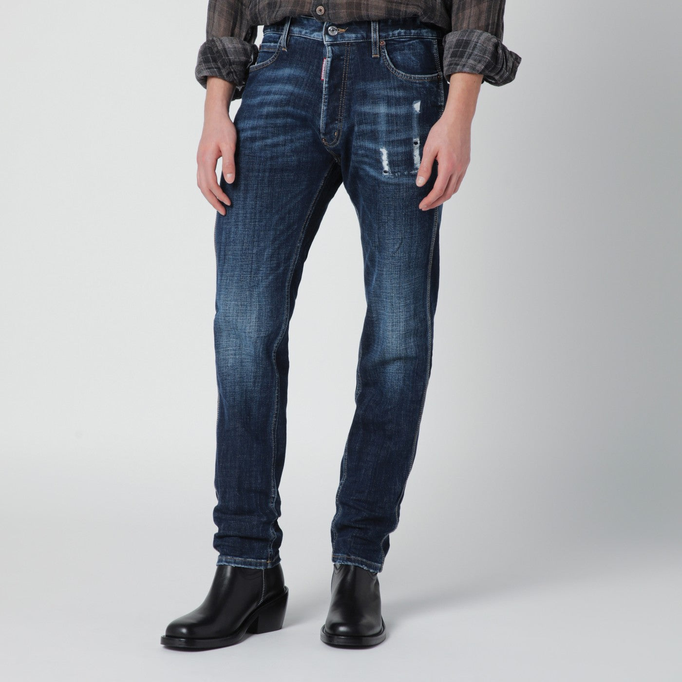 Slim-fit jeans in blue washed denim with distressed details Slim-fit jeans in blue washed denim with distressed details