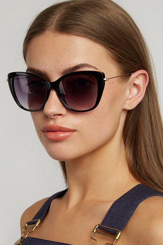 Louche Sam Cat Eye Sunglasses Metal Sides Black Louche Sam Cat Eye Sunglasses Metal Sides Black