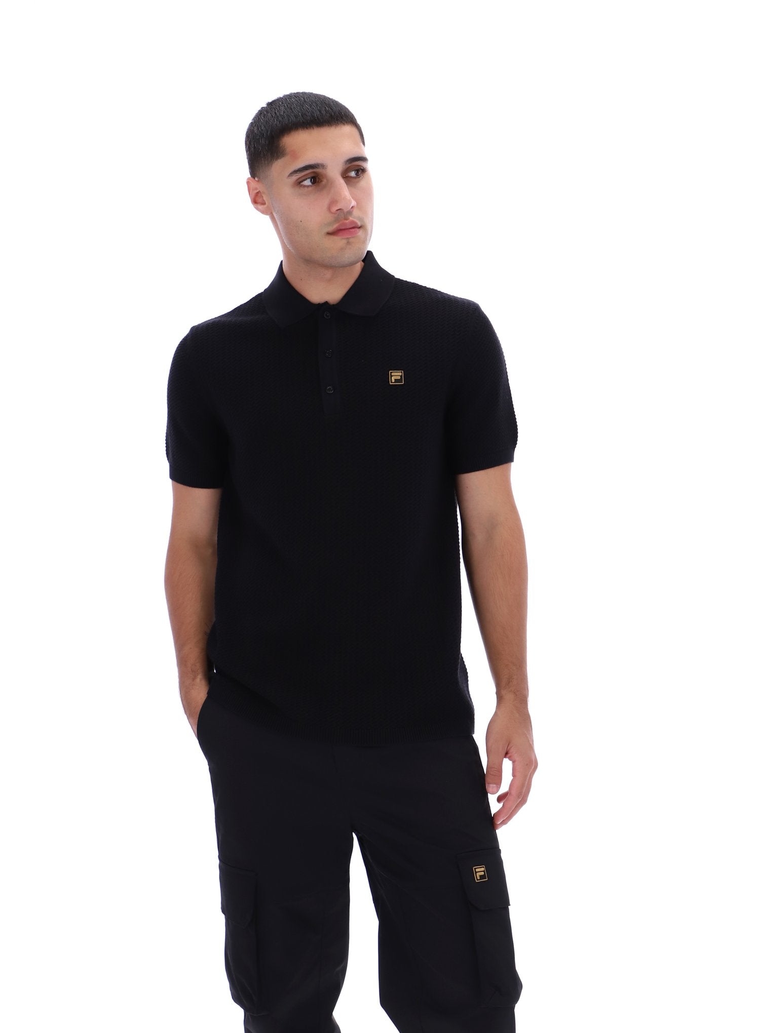 Black Sander Textured Knit Polo Shirt Black Sander Textured Knit Polo Shirt